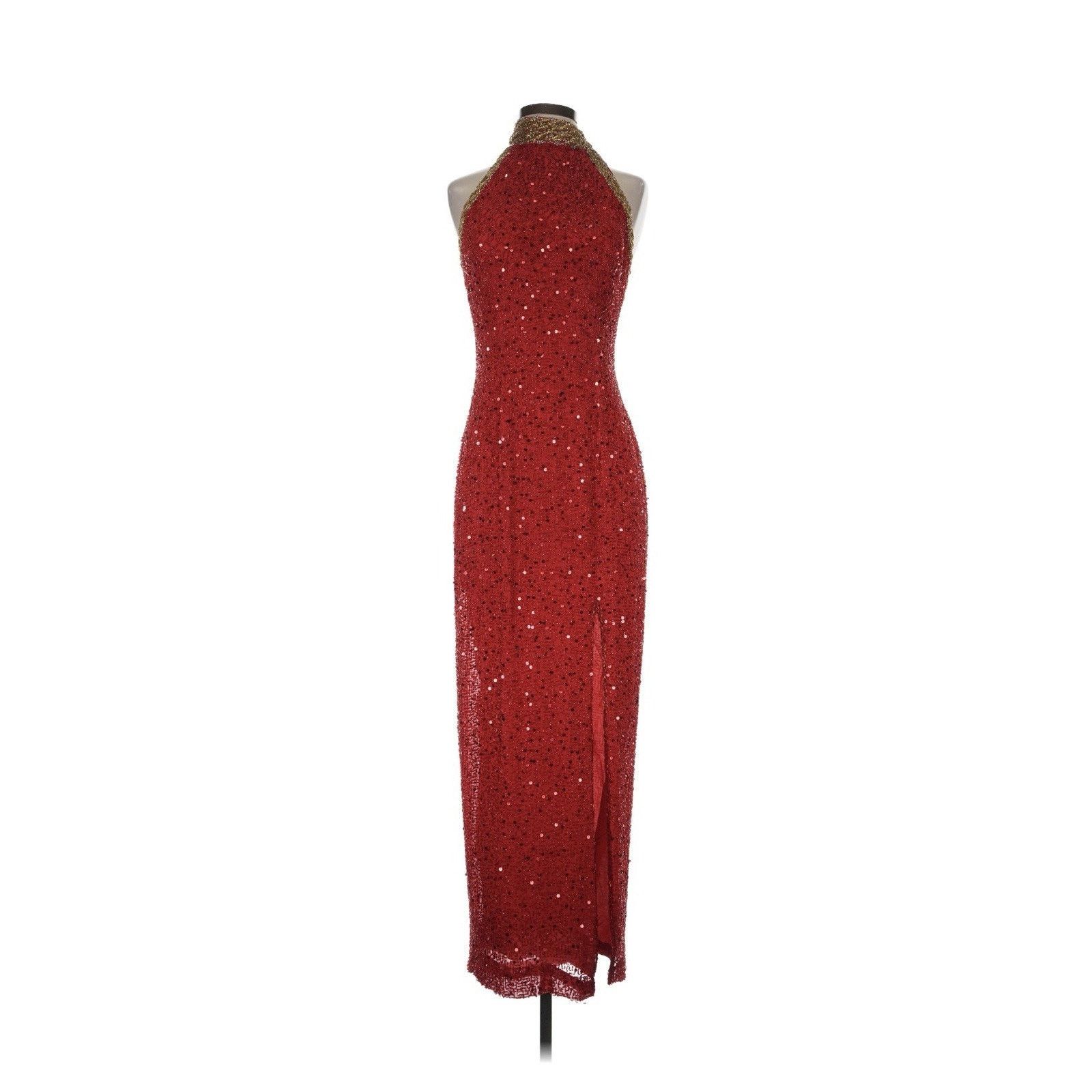Oleg Cassini Oleg Cassini Black Tie Red Gold Sequin Open Back Gown Silk 4 Size S / US 4 / IT 40 - 1 Thumbnail