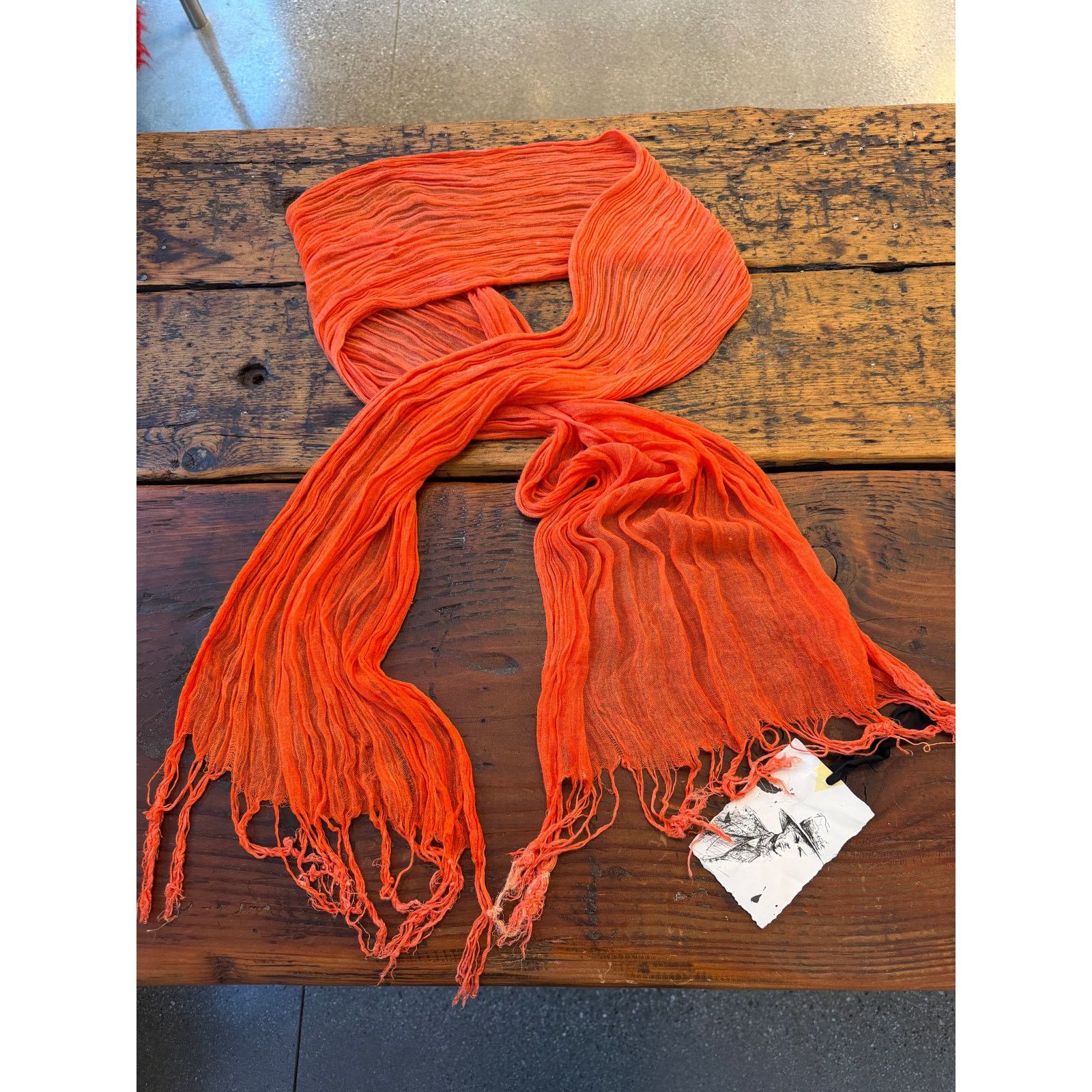Greg Lauren Greg Lauren SAMPLE Orange Cotton Fringe Scarf Size ONE SIZE - 3 Thumbnail