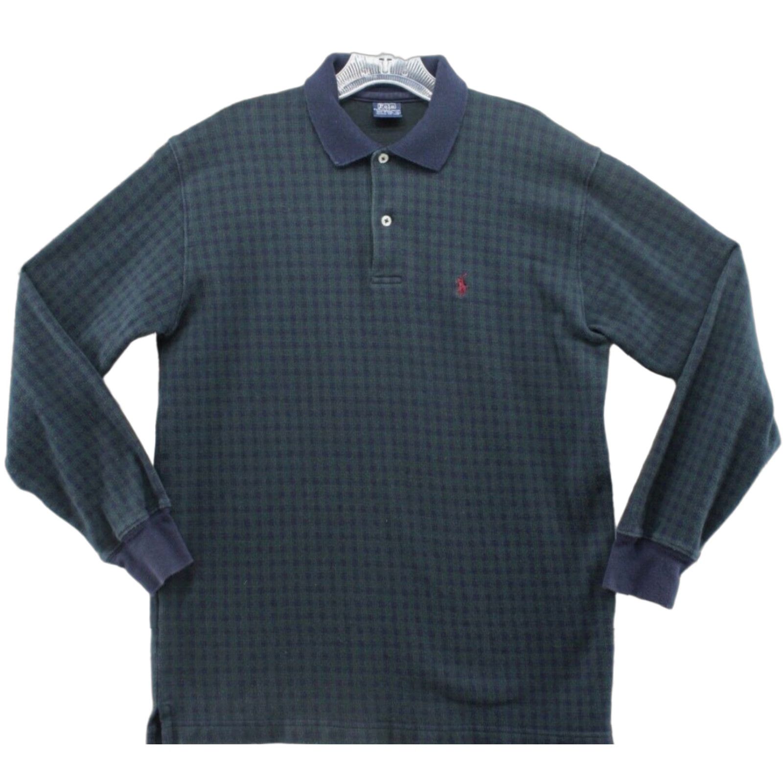 Polo Ralph Lauren VINTAGE Polo Ralph Lauren Sweater Shirt Men L Blue Green Check Cotton Knit Pullover Embroidered Logo 90s Preppy Mens Size US L / EU 52-54 / 3 - 1 Thumbnail