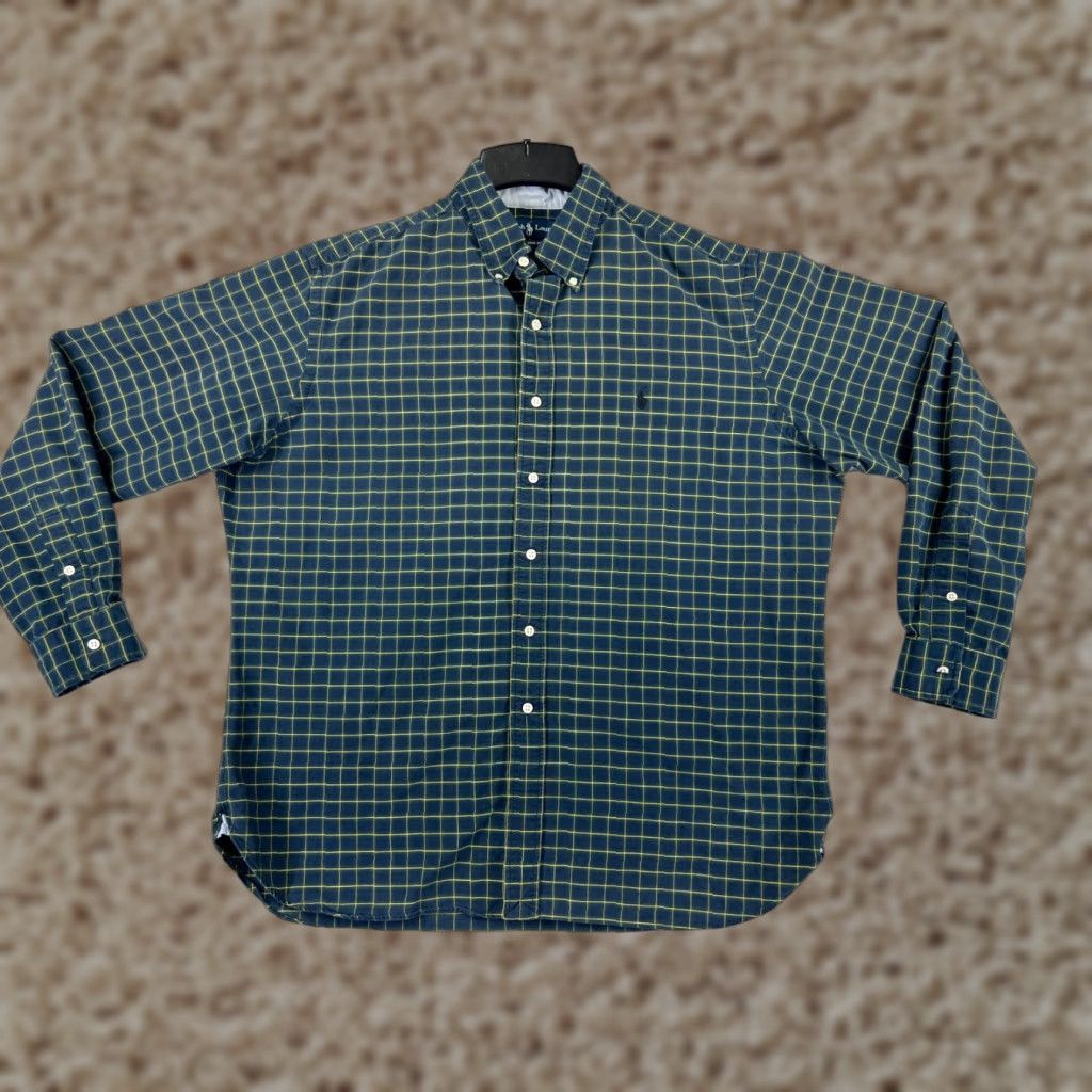 Polo Ralph Lauren VINTAGE Polo Ralph Lauren Shirt Men XL Green Plaid Button-Up Cotton Size US XL / EU 56 / 4 - 1 Thumbnail