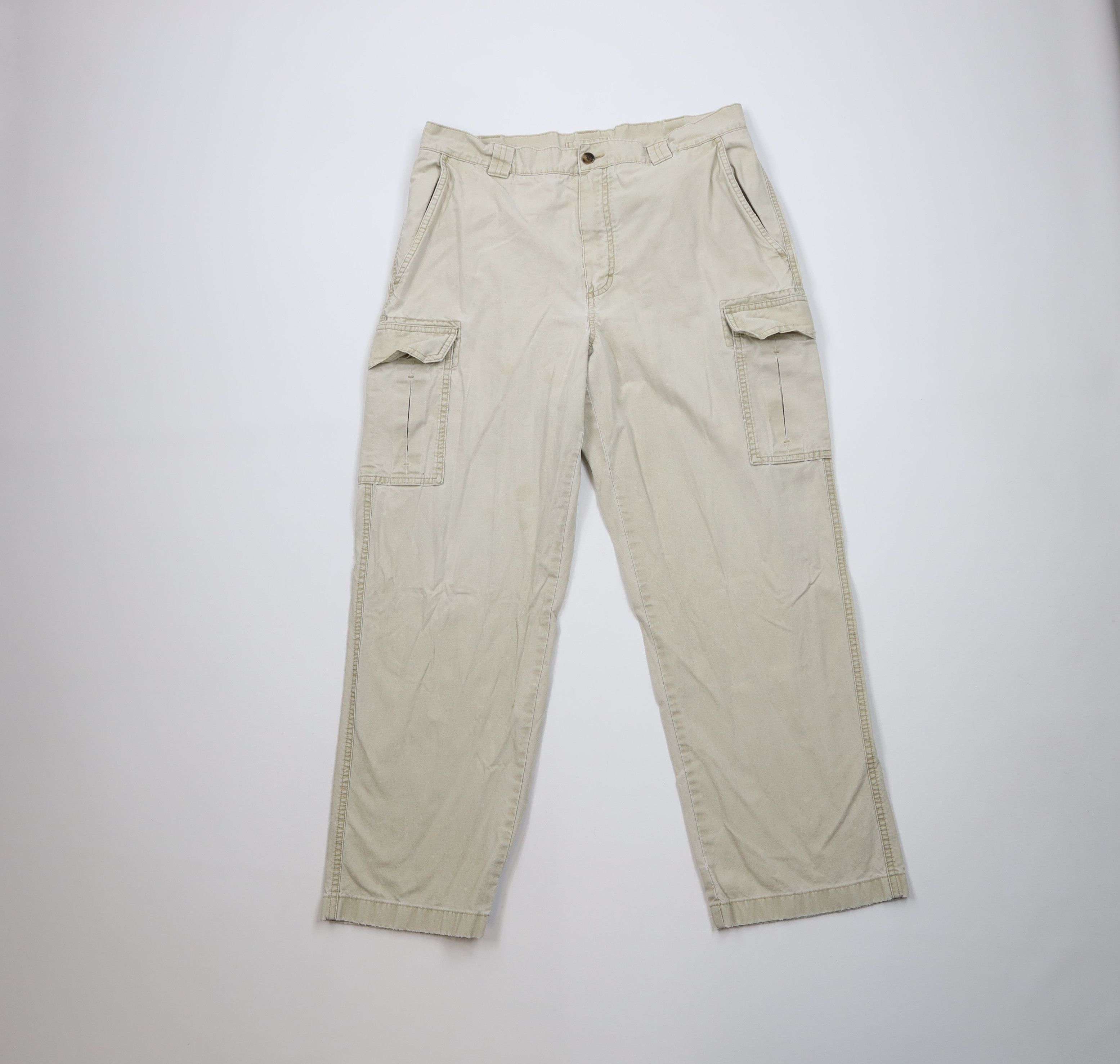 L.L. Bean Vintage 90s LL Bean Stonewash Wide Leg Cargo Pants Beige Size US 34 / EU 50 - 1 Thumbnail