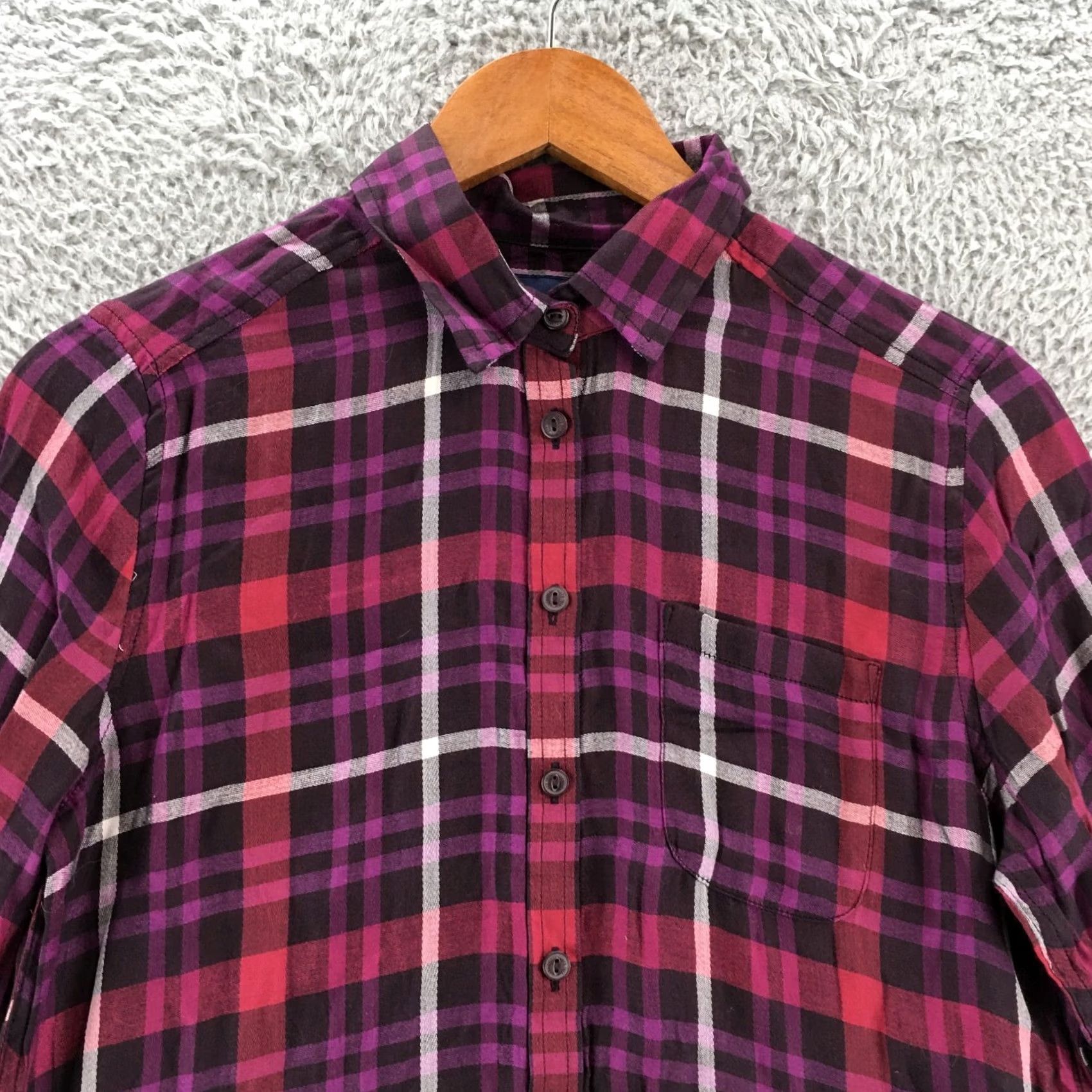 American Eagle Outfitters American Eagle Shirt Womens Small Purple Plaid Flannel Button Up Long Sleeve Size S / US 4 / IT 40 - 2 Thumbnail