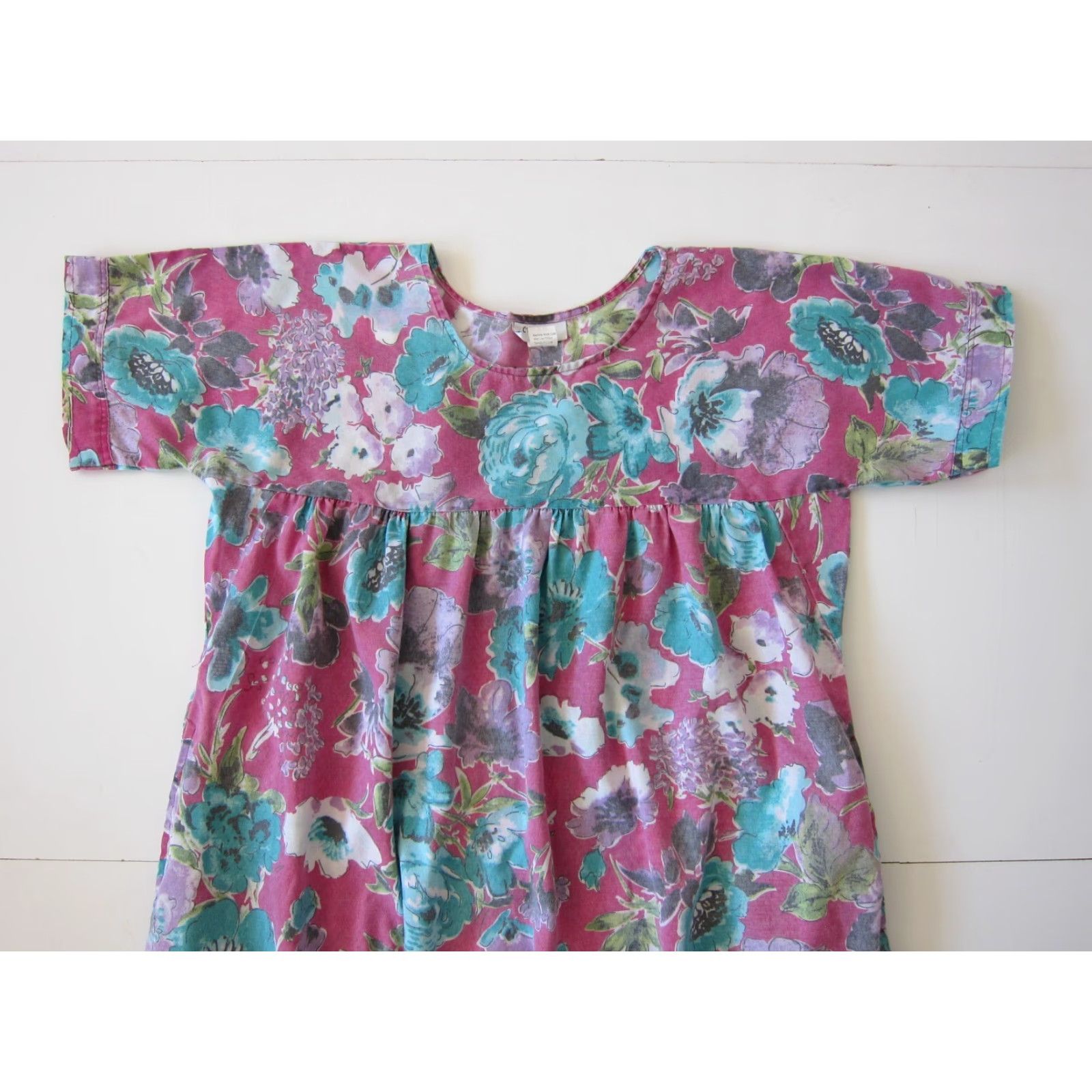 Vintage CW Classics Cotton Pink Blue Purple Floral Pocket Long Maxi Kaftan Dress Medium Size M / US 6-8 / IT 42-44 - 3 Thumbnail