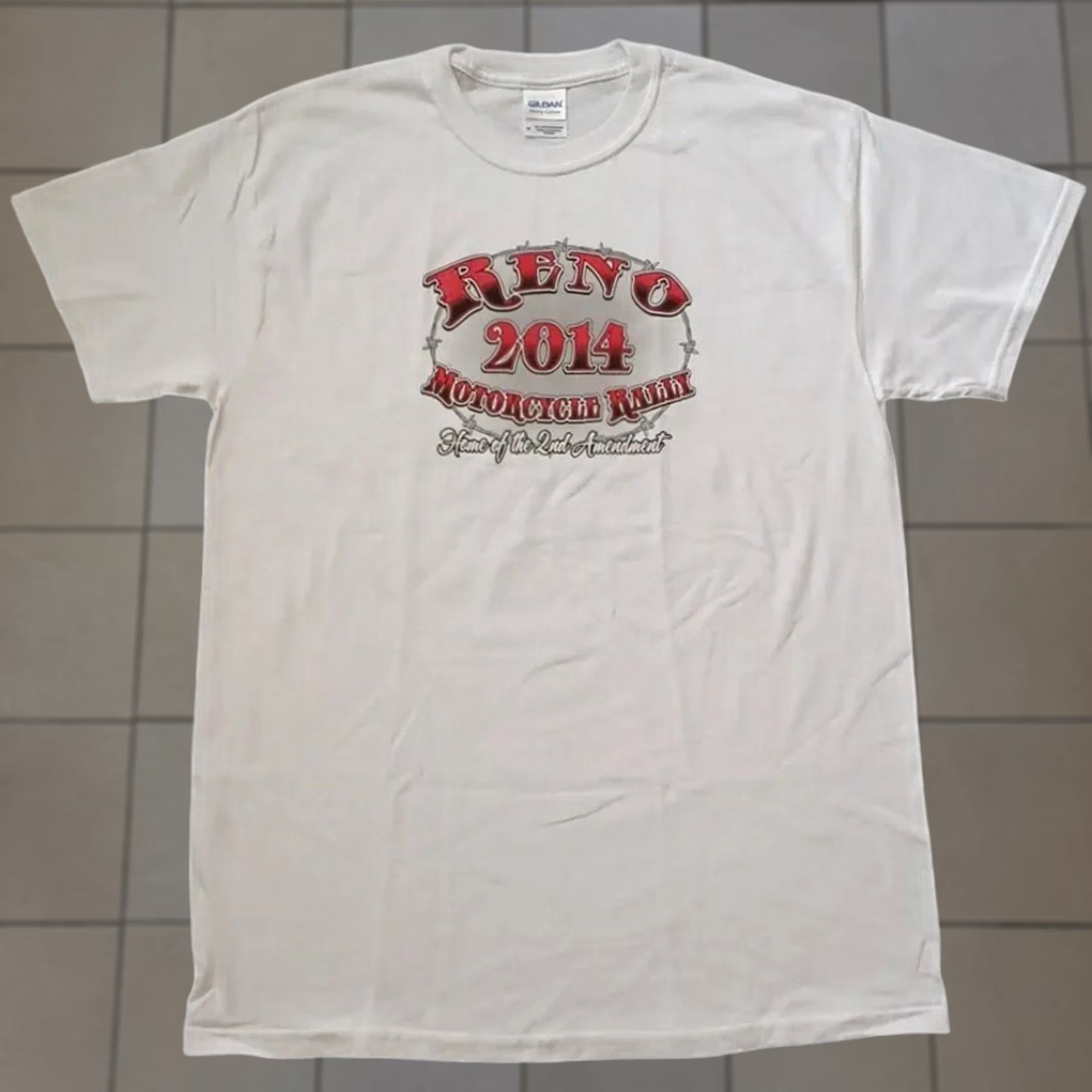 Vintage Reno Motorcycle Rally T Shirt Mens M White Home Of The 2nd Amendment Skull 2014 Size US M / EU 48-50 / 2 - 1 Thumbnail