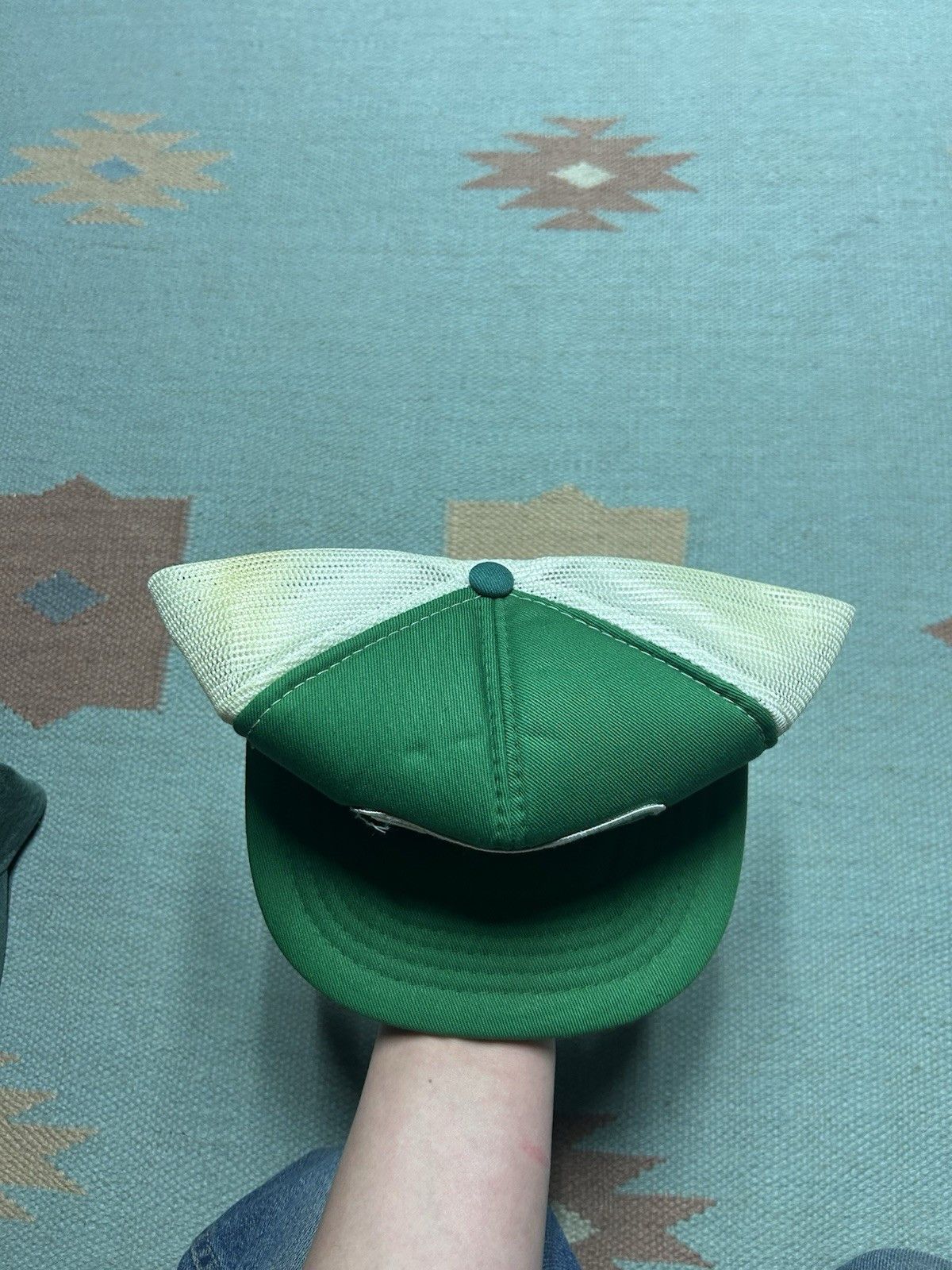 Vintage Vtg trucker hat mesh Era II patch green white 2 tone BROKEN Size ONE SIZE - 3 Thumbnail