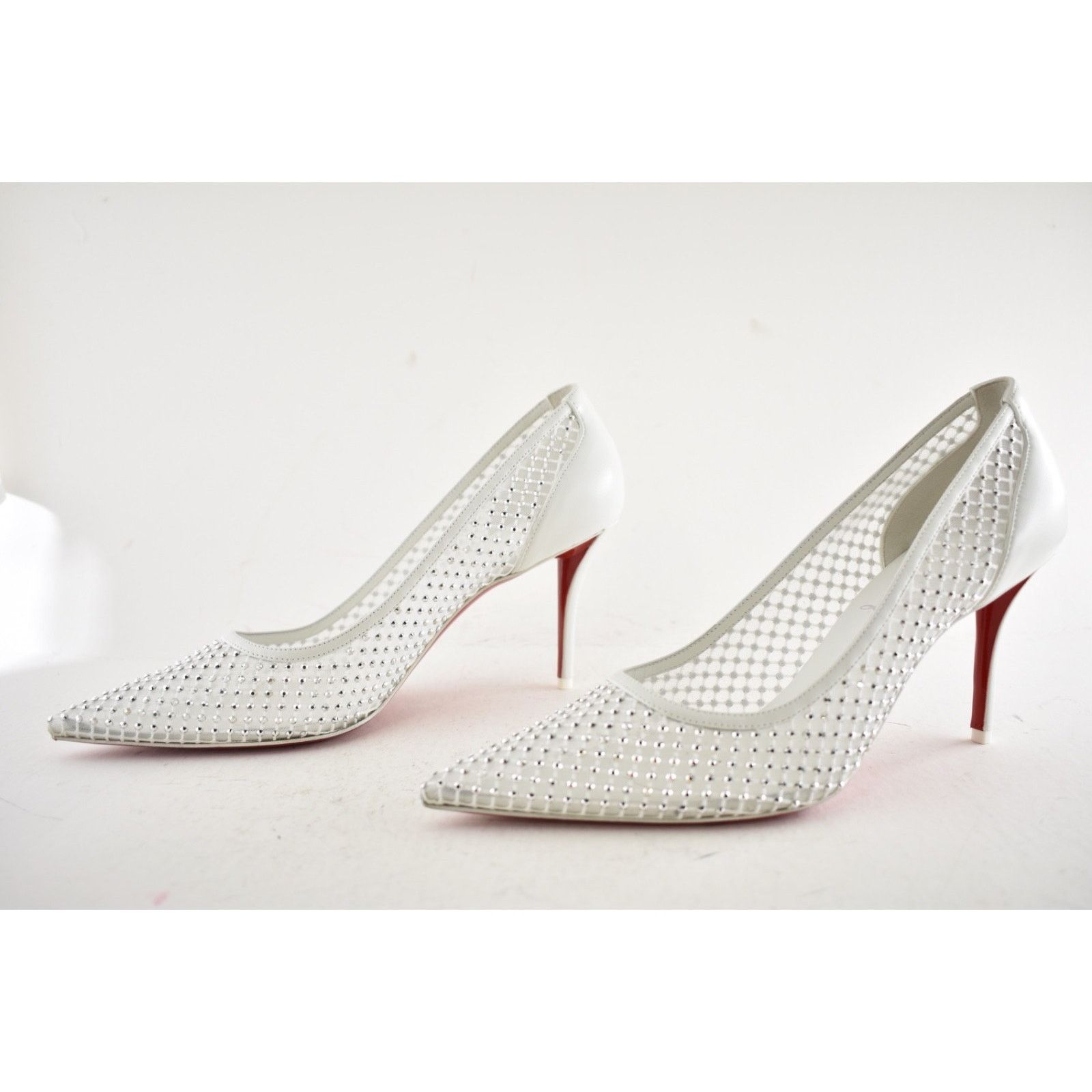 Christian Louboutin Apostropha Mesh Strass 80 White Crystal Pointed Heel Pump 40 Size US 10 / IT 40 - 14 Thumbnail