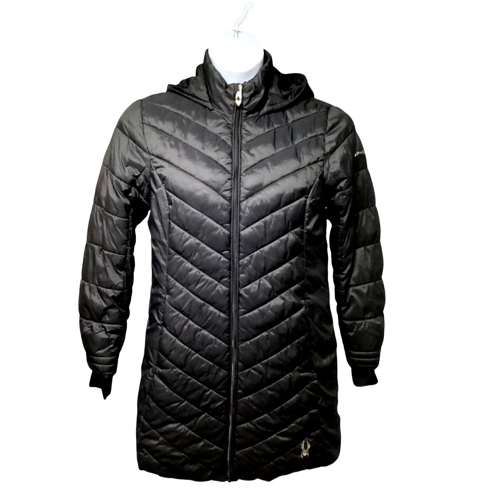 Spyder Womens Black Long Winter Puffer Hooded Jacket Medium