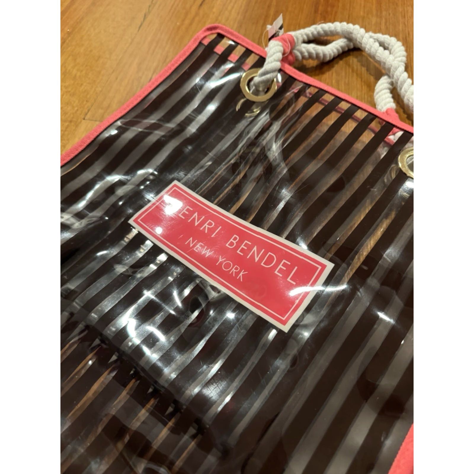 Henri Bendel VINTAGE Henri Bendel Tote Bag Womens Canvas Trimmed Tote Pink Brown White Stripe Medium Size ONE SIZE - 4 Thumbnail