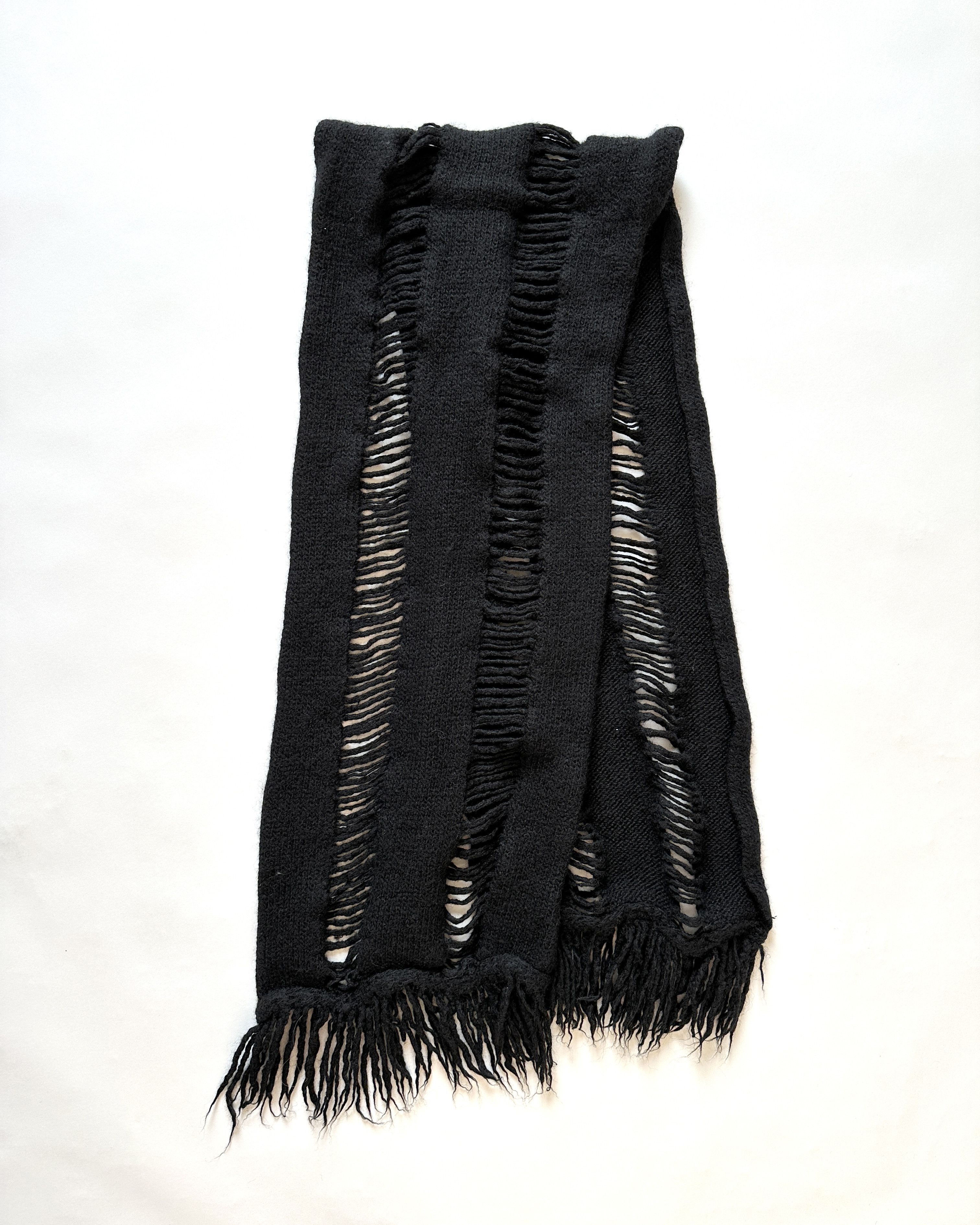 image of Robert Geller Distressed Knit Wool Scarf in Black, Men's