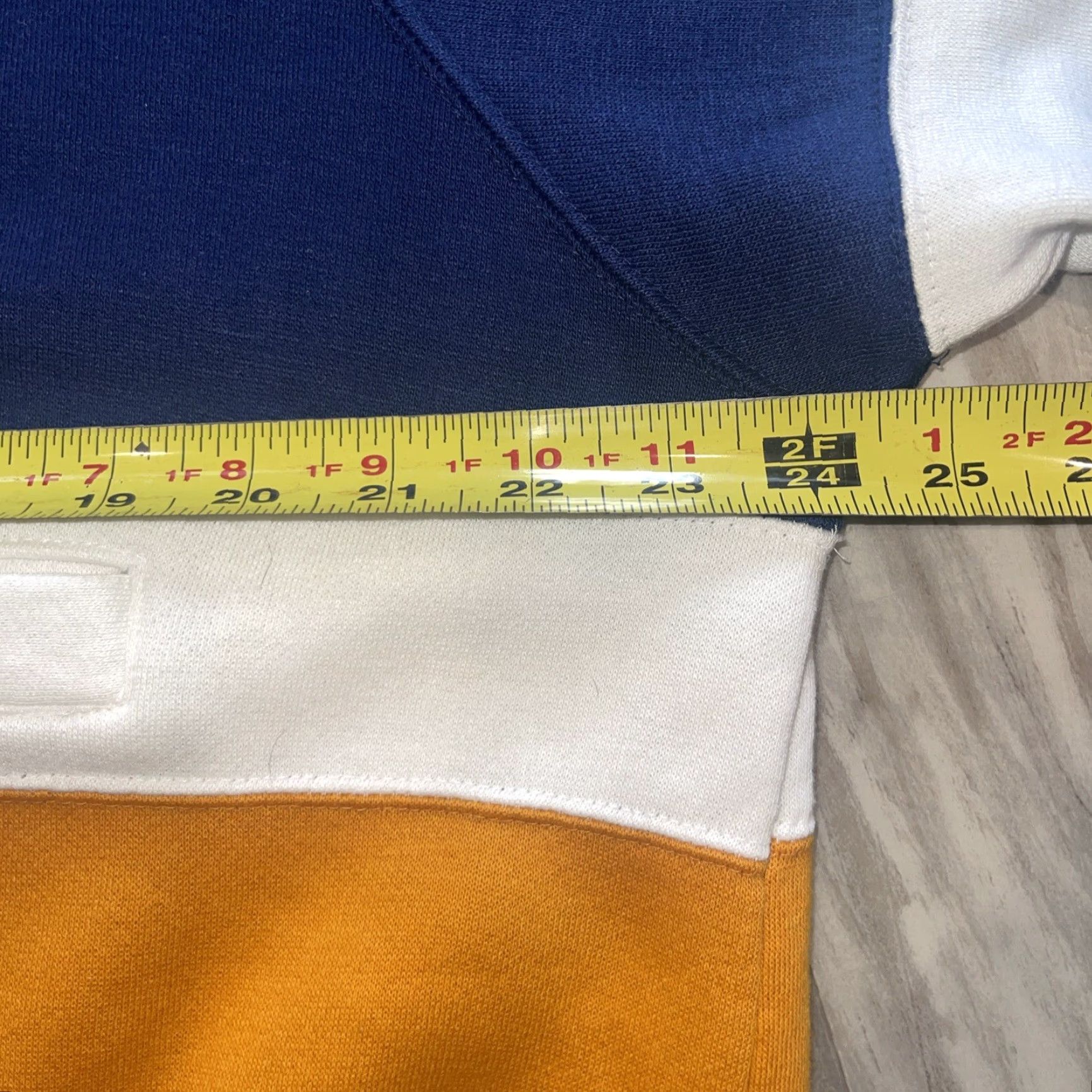 Noah VINTAGE Mister Noah Sweatshirt Women 20W Pullover Mock Neck Striped Nautical Athletic Classic Navy Blue Yellow White Pocket Snaps Fleece Lightweight Size 3XL / US 20-22 - 5 Thumbnail