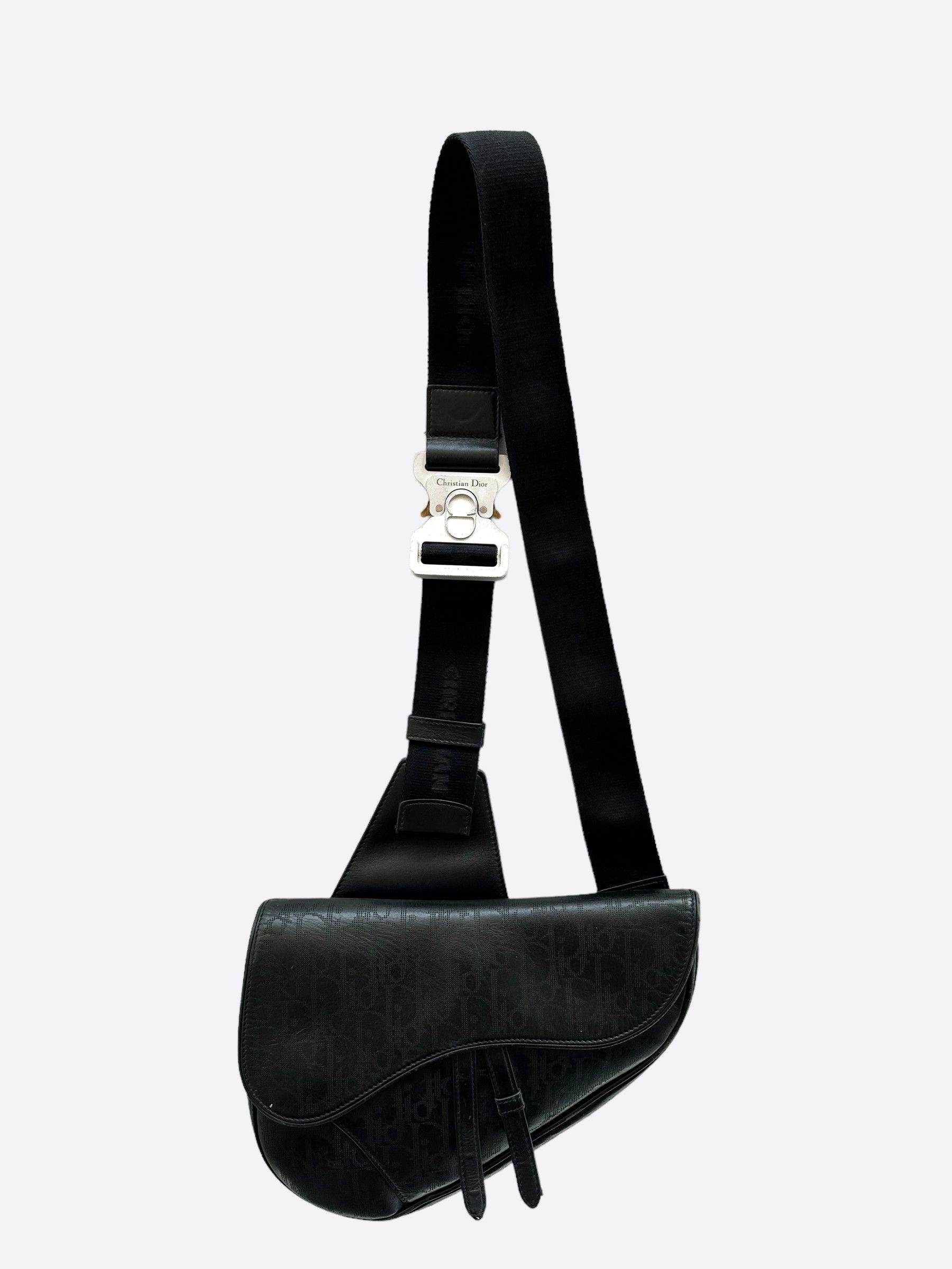 image of Dior Black Oblique Galaxy Leather Saddle Bag, Men's