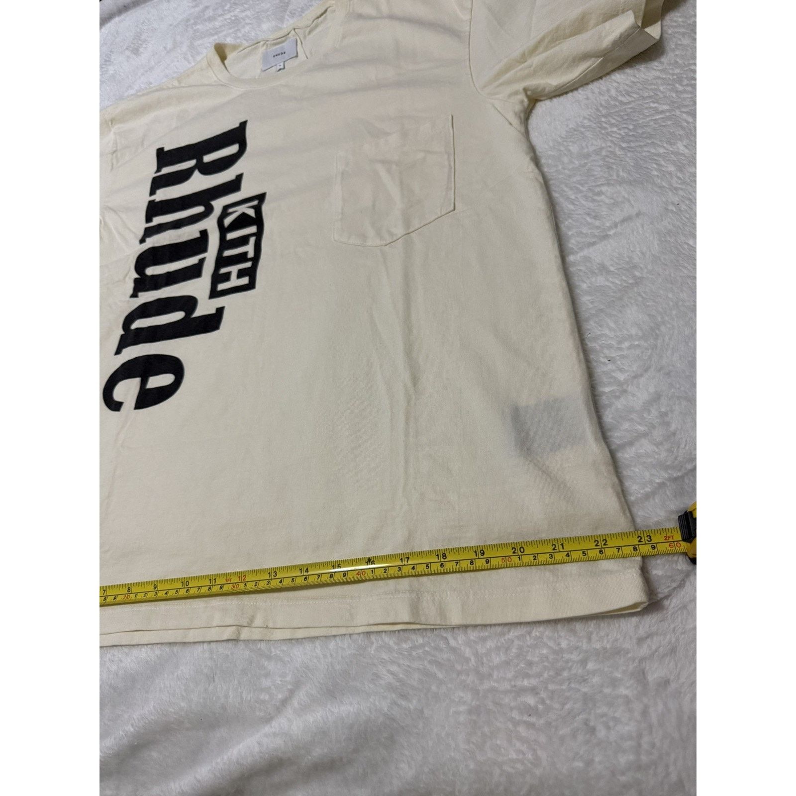 Rhude RHUDE x KITH Mens XS Fits like Large Cream Side Logo T Shirt Size US XS / EU 42 / 0 - 7 Thumbnail