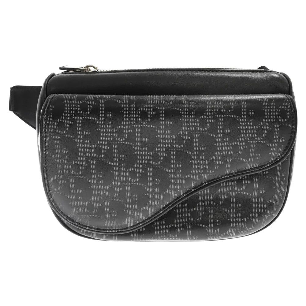 image of Dior Oblique Leather Saddle Shoulder Bag Black, Women's