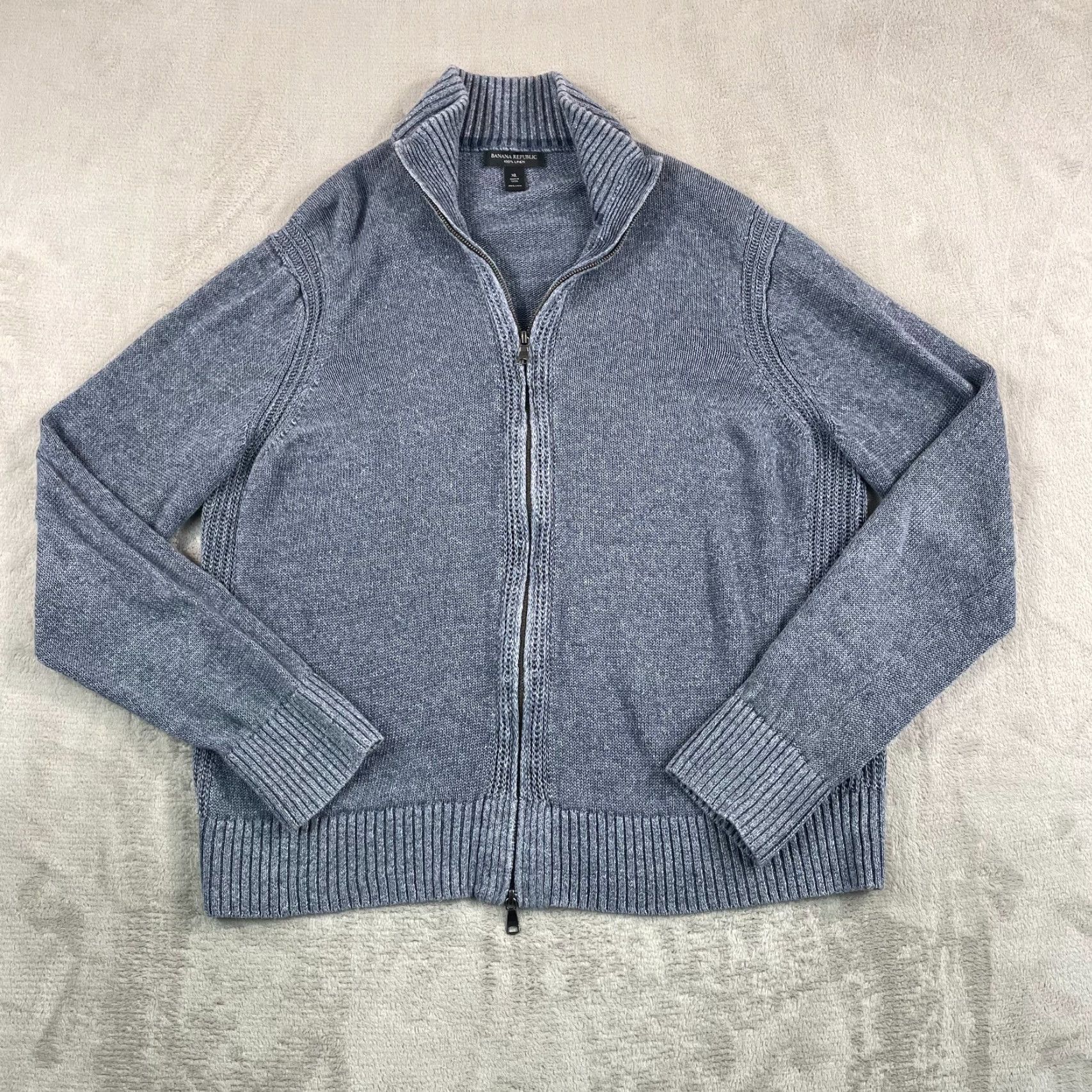 Banana Republic Banana Republic Jacket Men XL Blue Knit Mock Neck Full Zip Linen Bomber Preppy Casual Size US XL / EU 56 / 4 - 4 Thumbnail