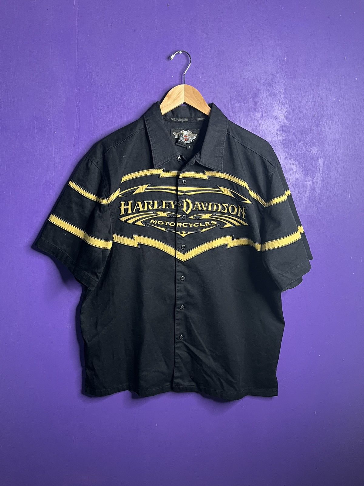 Harley Davidson × Vintage Vintage 90s Harley Davidson lighting button up Size US L / EU 52-54 / 3 - 1 Thumbnail