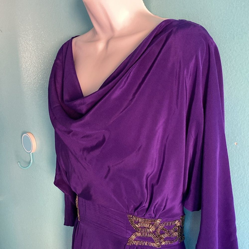 Trina Turk Trina Turk Womans Purple Silk Drape Neck Dress Size 12 Beade Size XL / US 12-14 / IT 48-50 - 13 Thumbnail