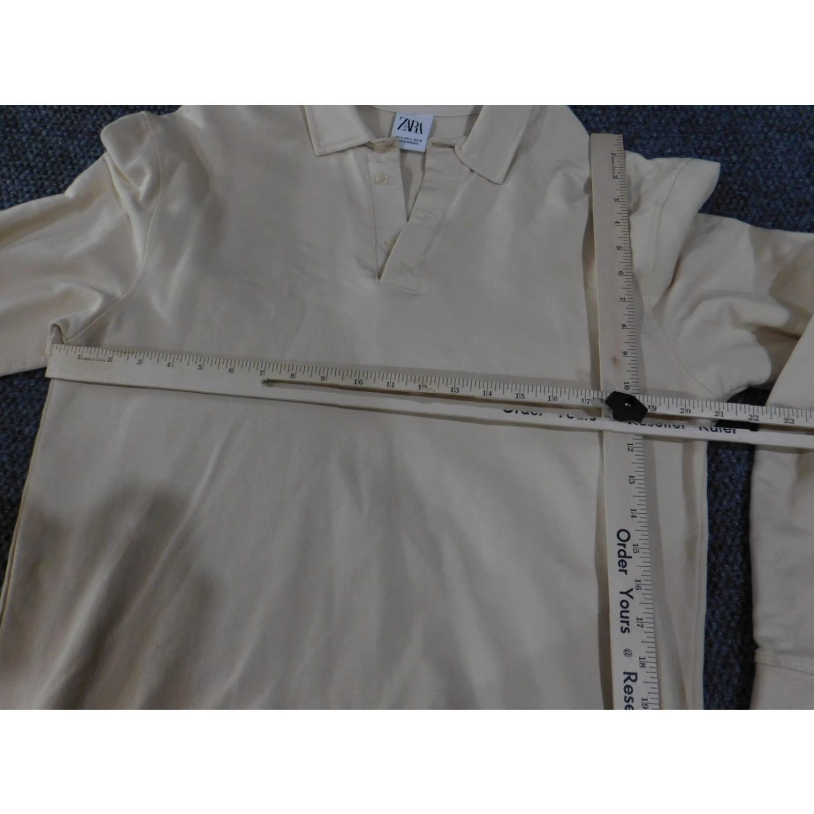 Zara VINTAGE Zara Sweatshirt Mens Small Beige Cream Collared Pullover Rib Cuffs Hem Cotton Size US S / EU 44-46 / 1 - 6 Thumbnail