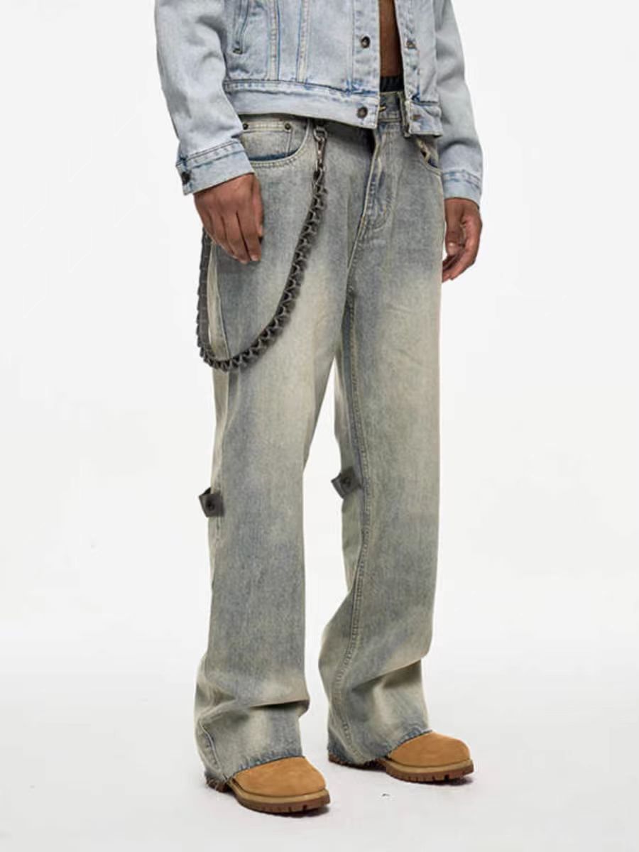 Japanese Brand × Jean High Street Detachable Chain Tie Washed Loose Jeans Size US 32 / EU 48 - 1 Thumbnail