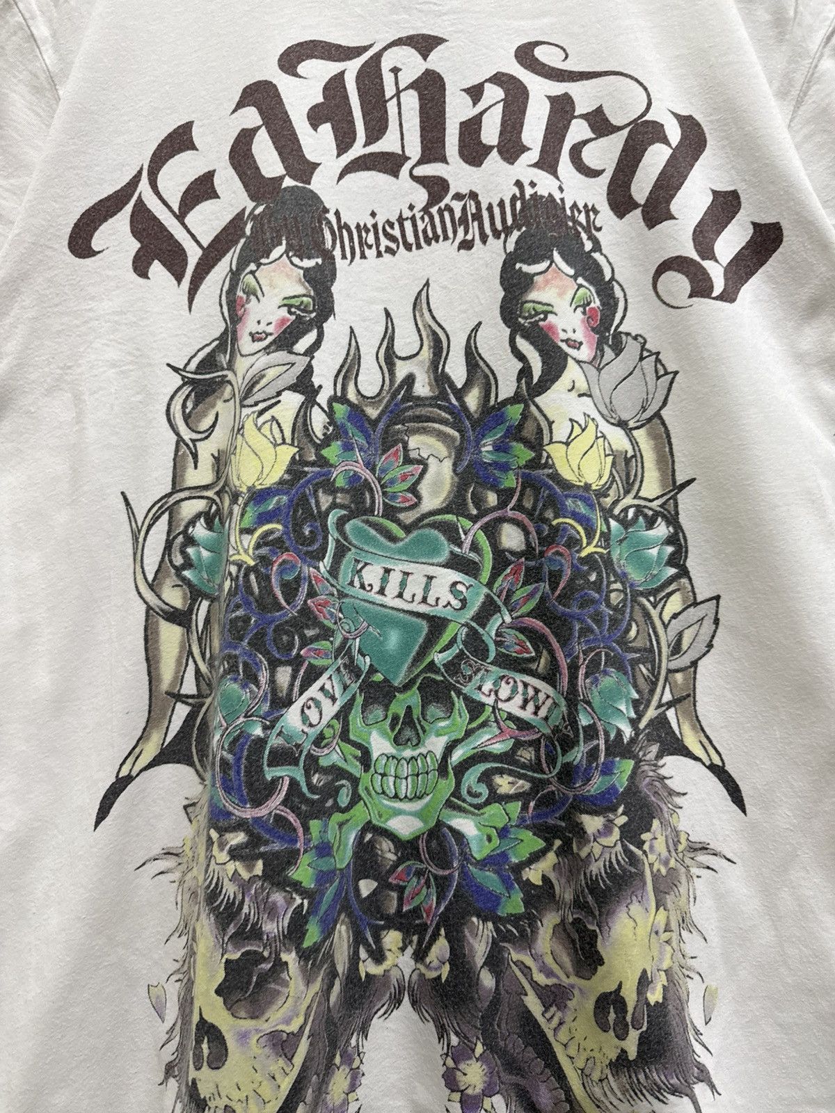 Ed Hardy Vintage Ed Hardy By Christian Audigier Geisha Skull T-Shirt Size US L / EU 52-54 / 3 - 4 Thumbnail