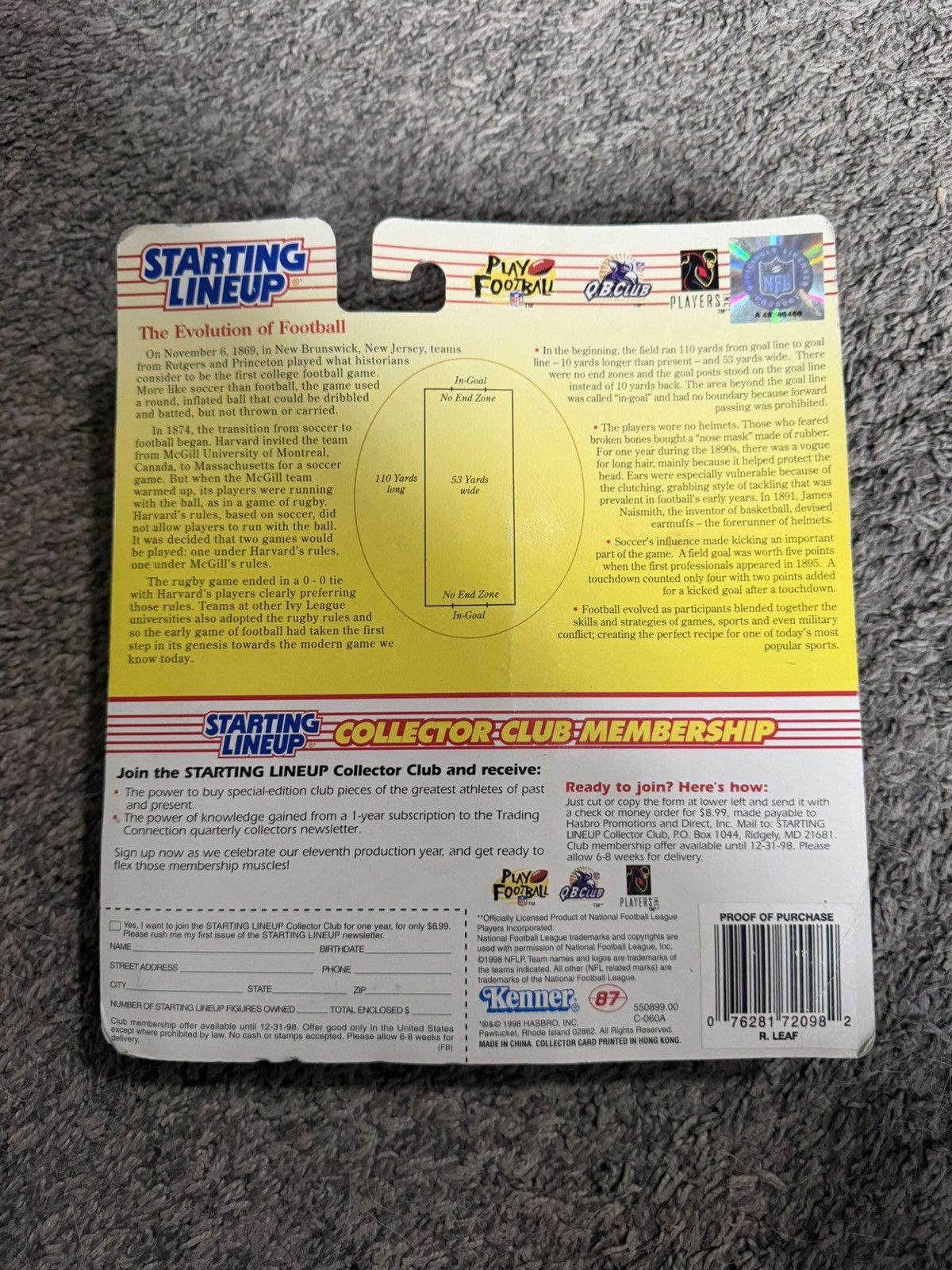 NFL 1998 Kenner Starting Lineup Ryan Leaf Figure & Card Size ONE SIZE - 2 Thumbnail