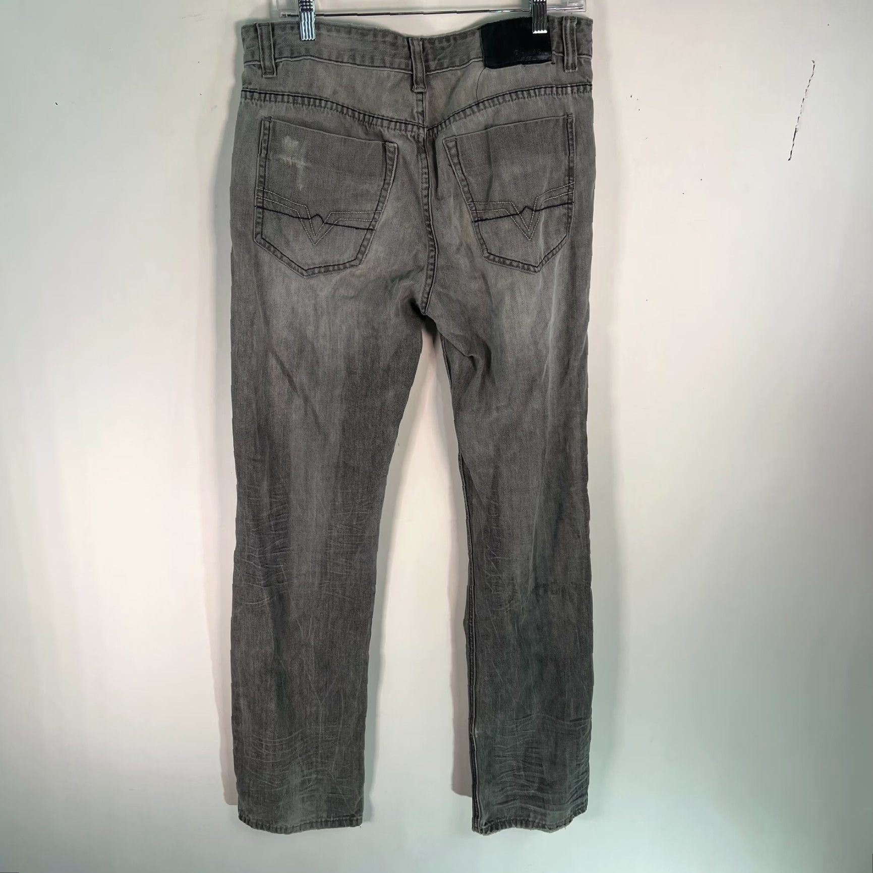 Denime Black Premium Mens Relaxed Fit Straight Distressed Gray Denim Jeans Size 32/34 - 5-Pocket Belt Loops Button Closure Denim Jeans Gray Mens Regular XS? Size US 34 / EU 50 - 3 Thumbnail