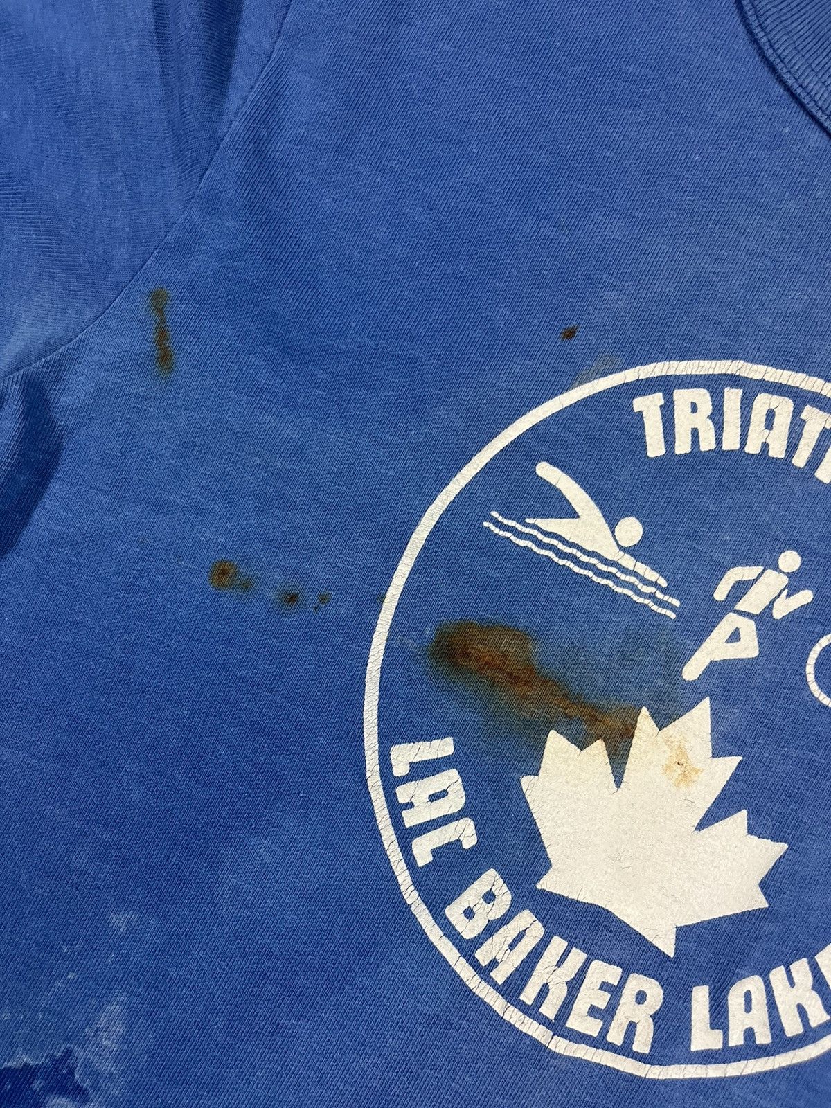 Vintage Vintage 70s Triathlon T Shirt Faded Blue Size US M / EU 48-50 / 2 - 3 Thumbnail