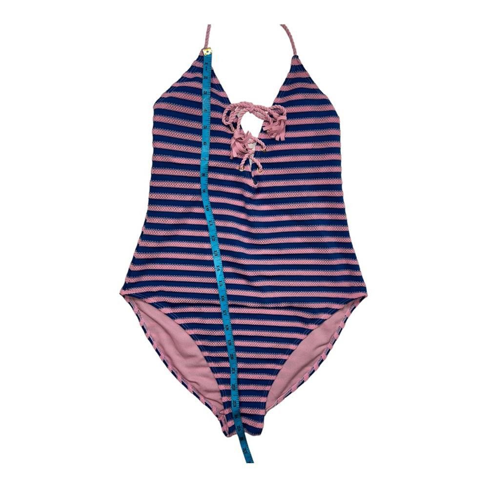 Designer Pink & Blue Striped Halter One Piece Swimsuit Large Size ONE SIZE - 3 Thumbnail