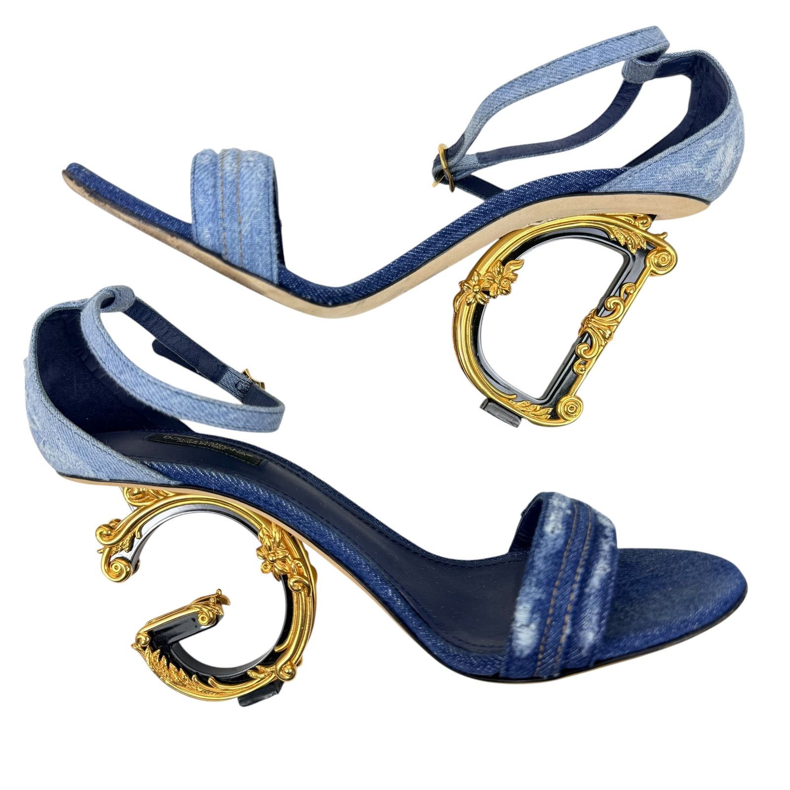 Dolce & Gabbana Dolce & Gabbana Patchwork Denim DG Heel Sandals Blue Size 40 Size US 10 / IT 40 - 6 Thumbnail