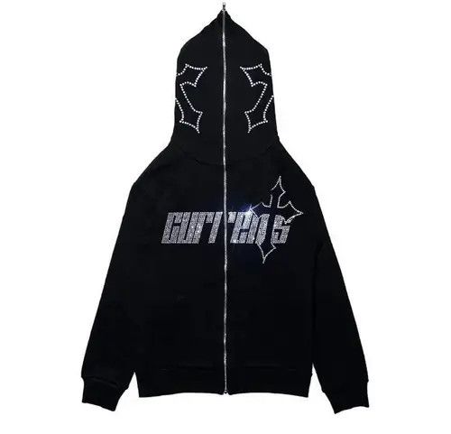 VIBE Y2k Graphic Full Zip Black Hoodie Gothic Punk Style Size US L / EU 52-54 / 3 - 6 Thumbnail