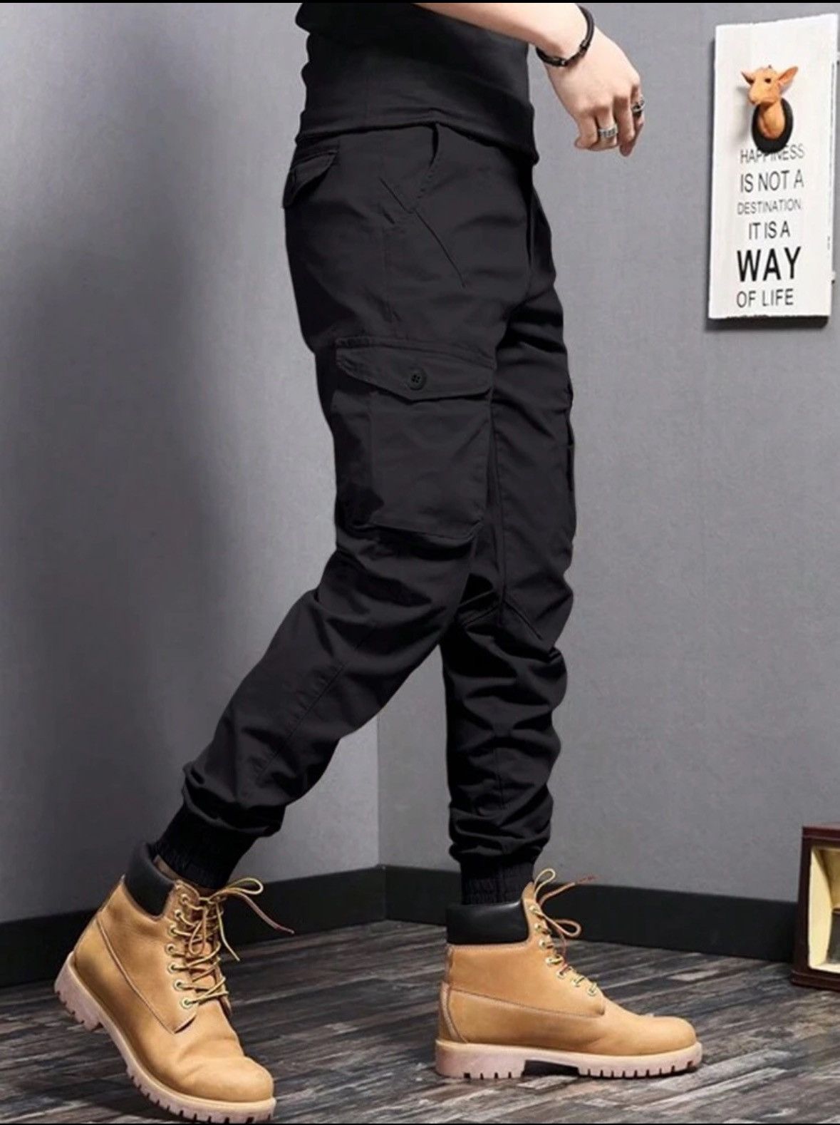 Other × Vintage Men's Black Cuffed Cargo Pants / Cargo Joggers Size US 40 / EU 56 - 3 Thumbnail