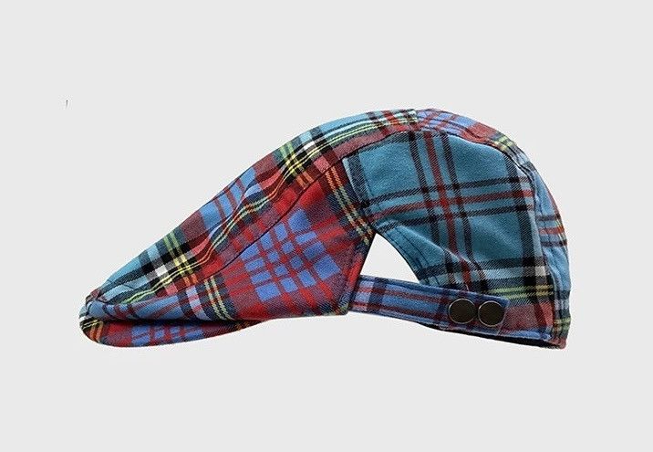 Japanese Brand Retro punk y2k colourful check plaid tartan flat cap hat Size ONE SIZE - 2 Thumbnail