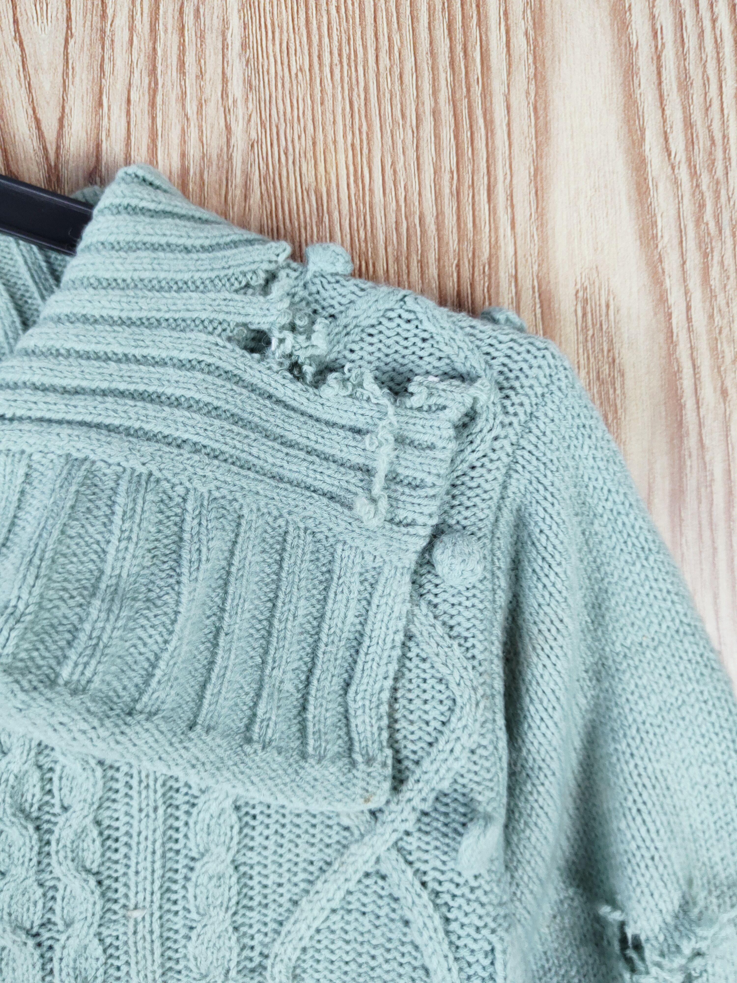 Japanese Brand × Vintage L& Beautiful Green Ripped Knitwear Cardigan #w875 Size M / US 6-8 / IT 42-44 - 6 Thumbnail