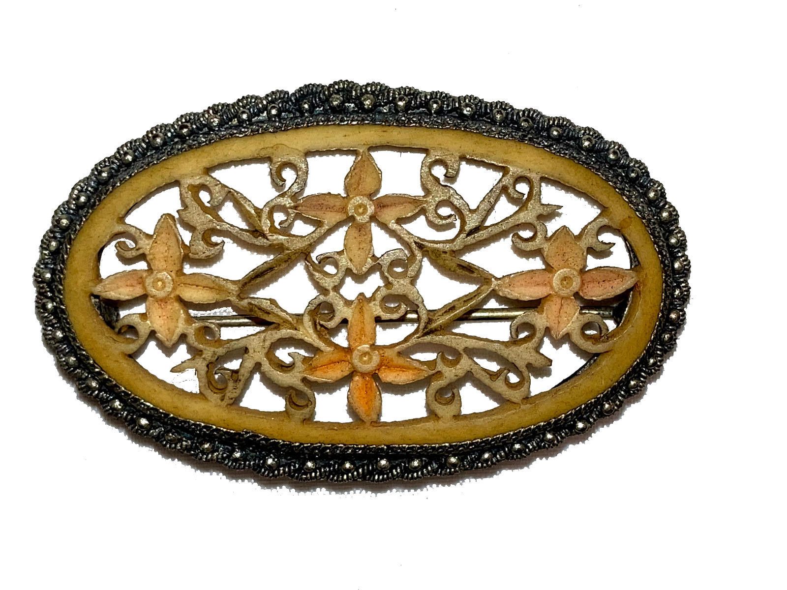 Designer Chinese Carved Floral Cut Out Bovine Bone Pin Pot Metal Size ONE SIZE - 1 Thumbnail