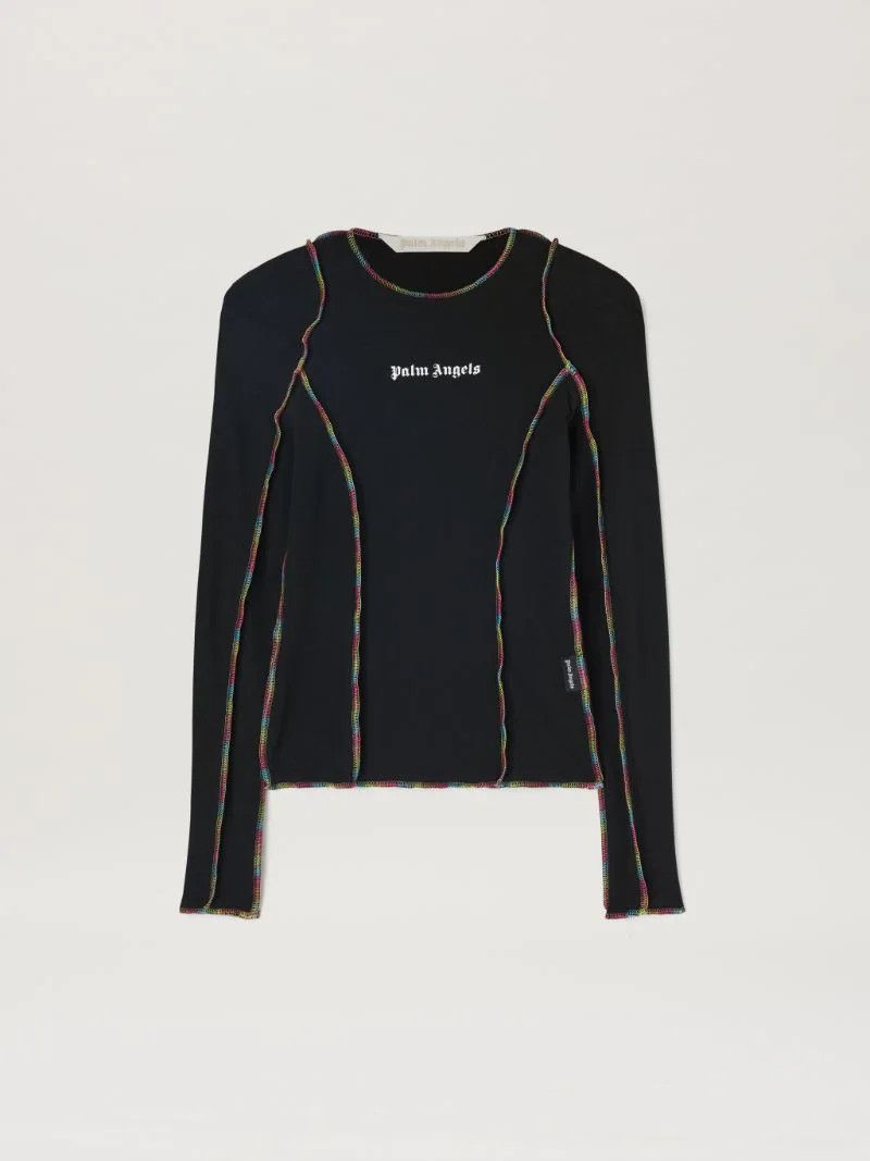 Palm Angels o1mle0924 Rainbow Stitching Fit Tee in Black Size XS / US 0-2 / IT 36-38 - 1 Thumbnail