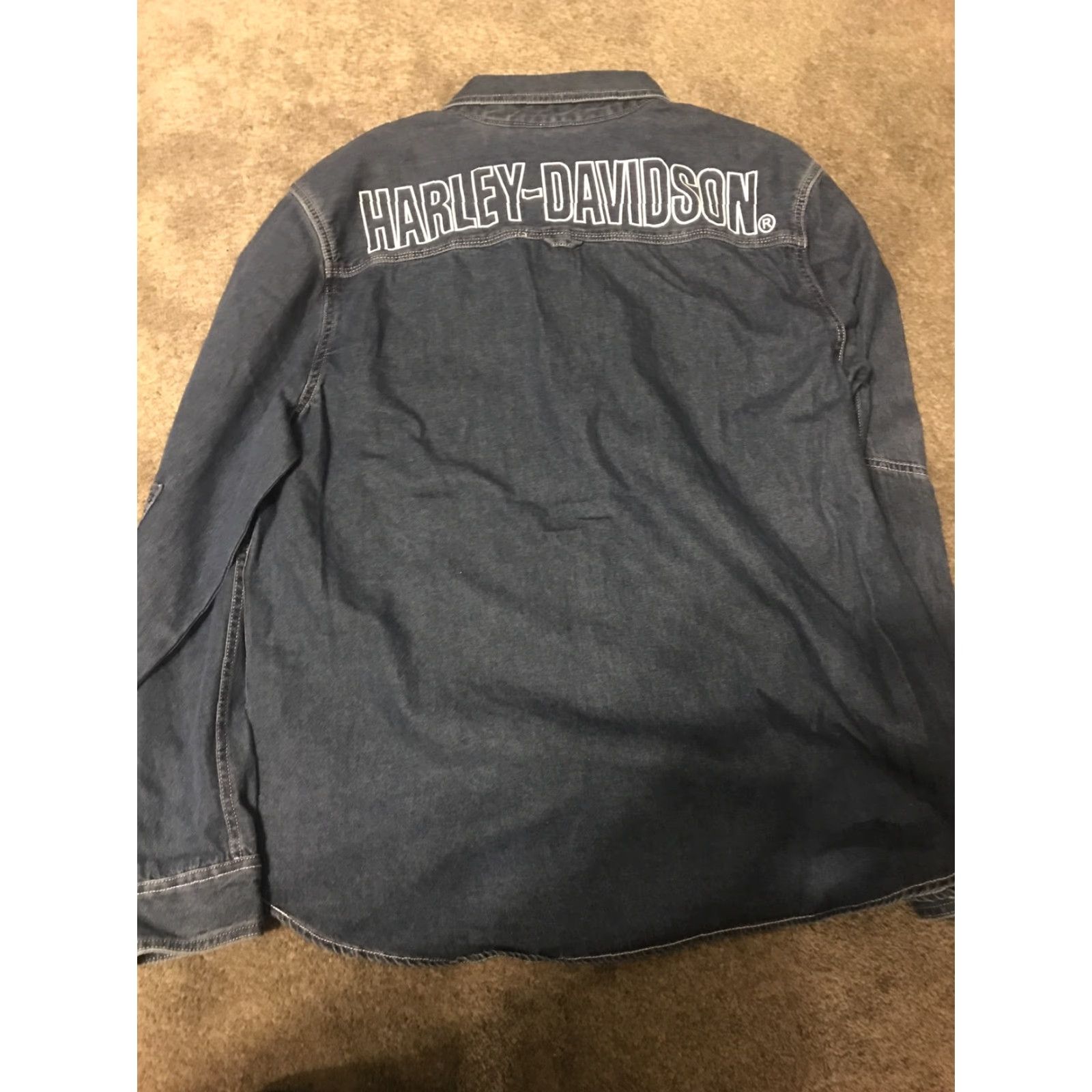 Harley Davidson Harley-Davidson Denim Shirt Slim Fit XL Blue Button-Up Long Sleeve Casual Workwear Size US XL / EU 56 / 4 - 5 Thumbnail