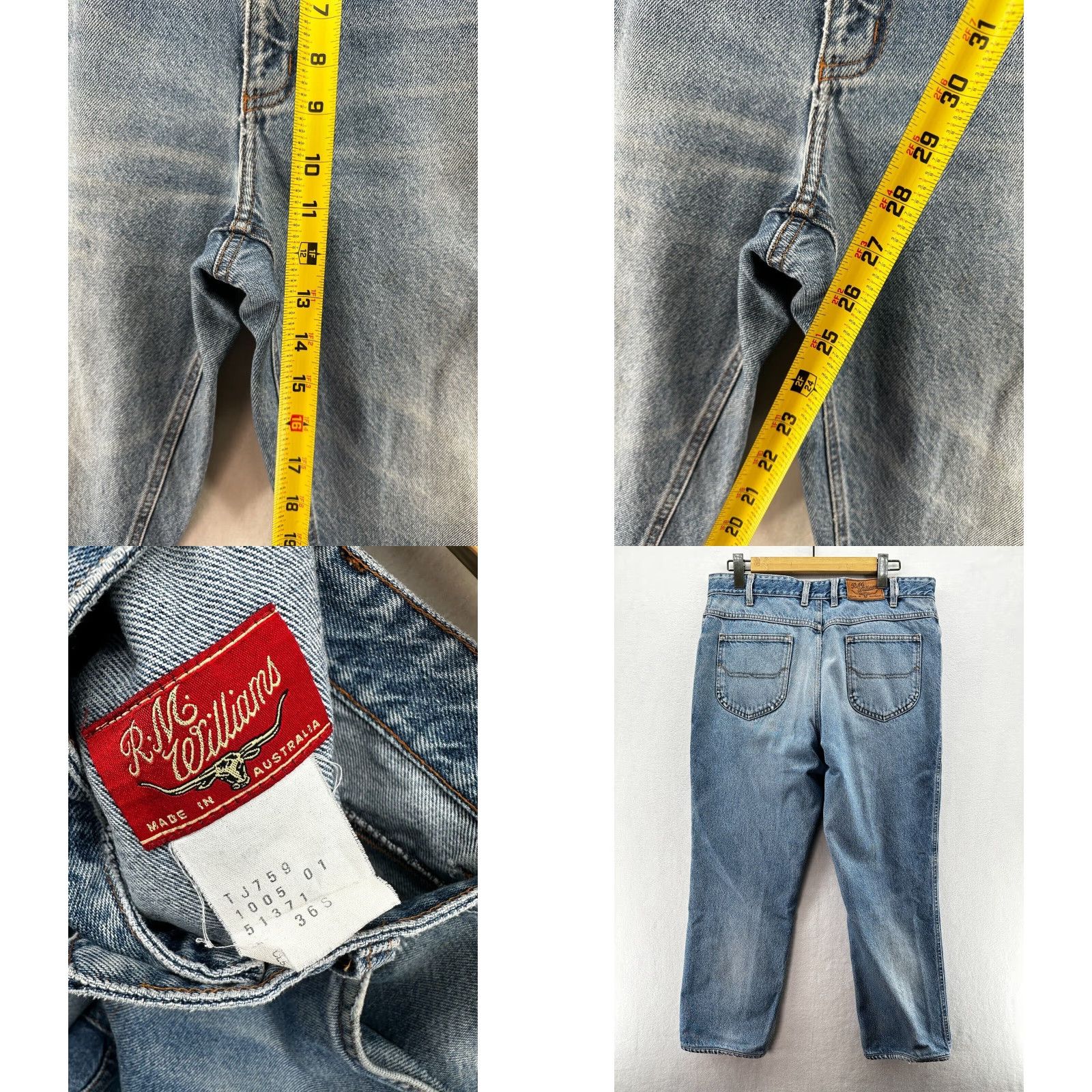 Vintage R.M. Williams Jeans Mens 36 Regular Straight Blue Denim 5-Pocket Zip Cotton Cowboy Western Straight Leg Size US 36 / EU 52 - 8 Thumbnail