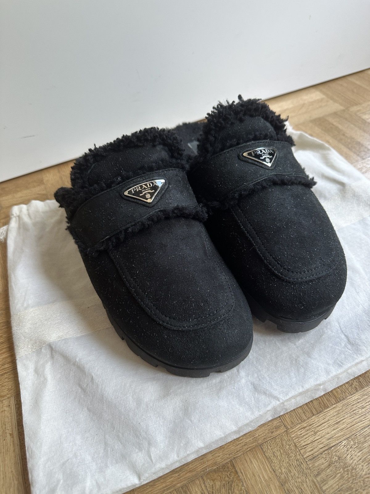 Prada Prada Plaque Logo Shearling Mules Size US 13 / EU 46 - 2 Thumbnail