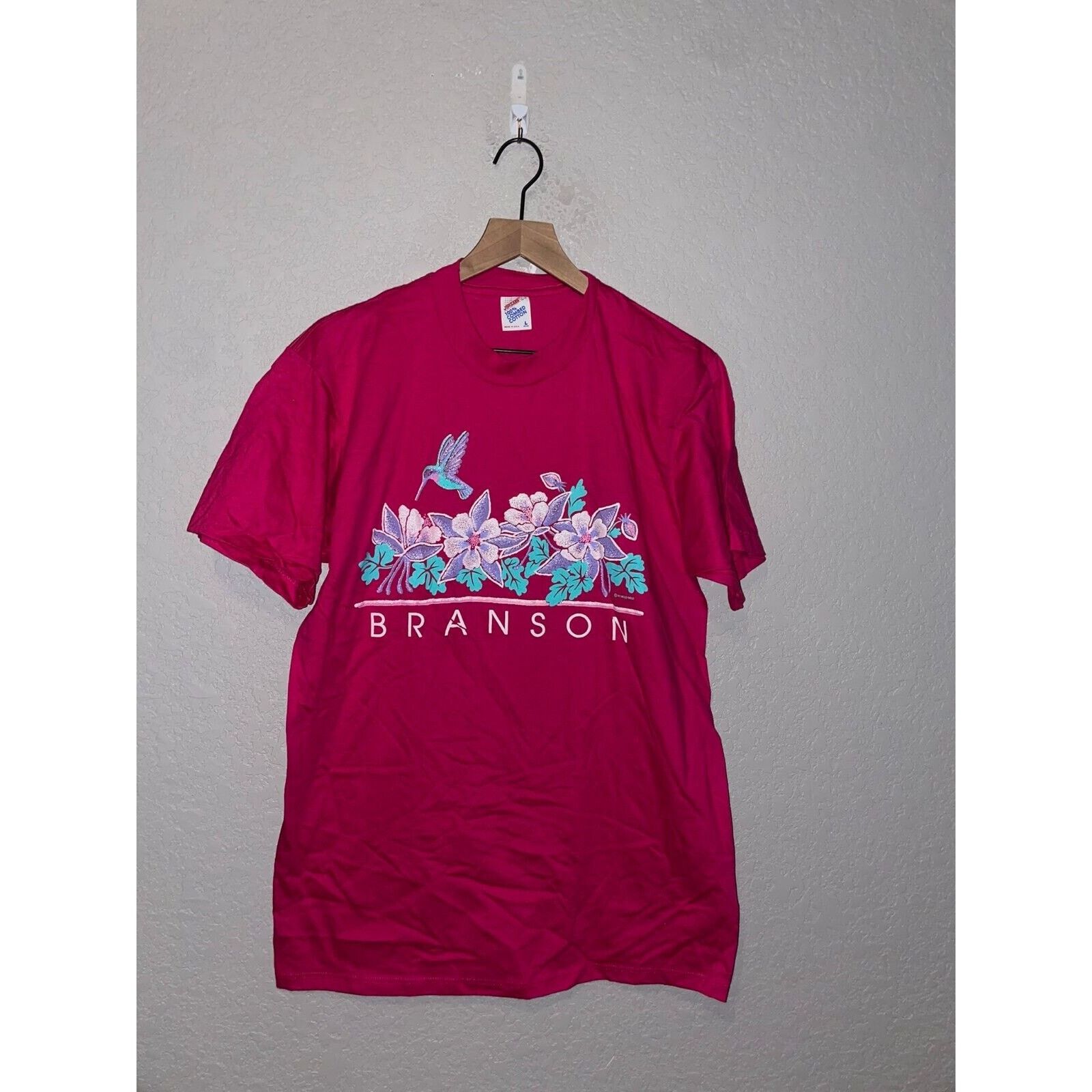 Jerzees 90s Vintage Branson Hummingbird Flower Pink Shirt VTG Large Size US L / EU 52-54 / 3 - 1 Thumbnail
