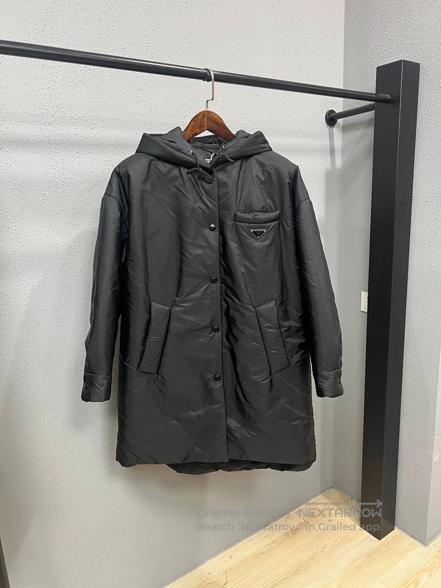 Prada black long hooded cotton jacket. Size M / US 6-8 / IT 42-44 - 1 Thumbnail