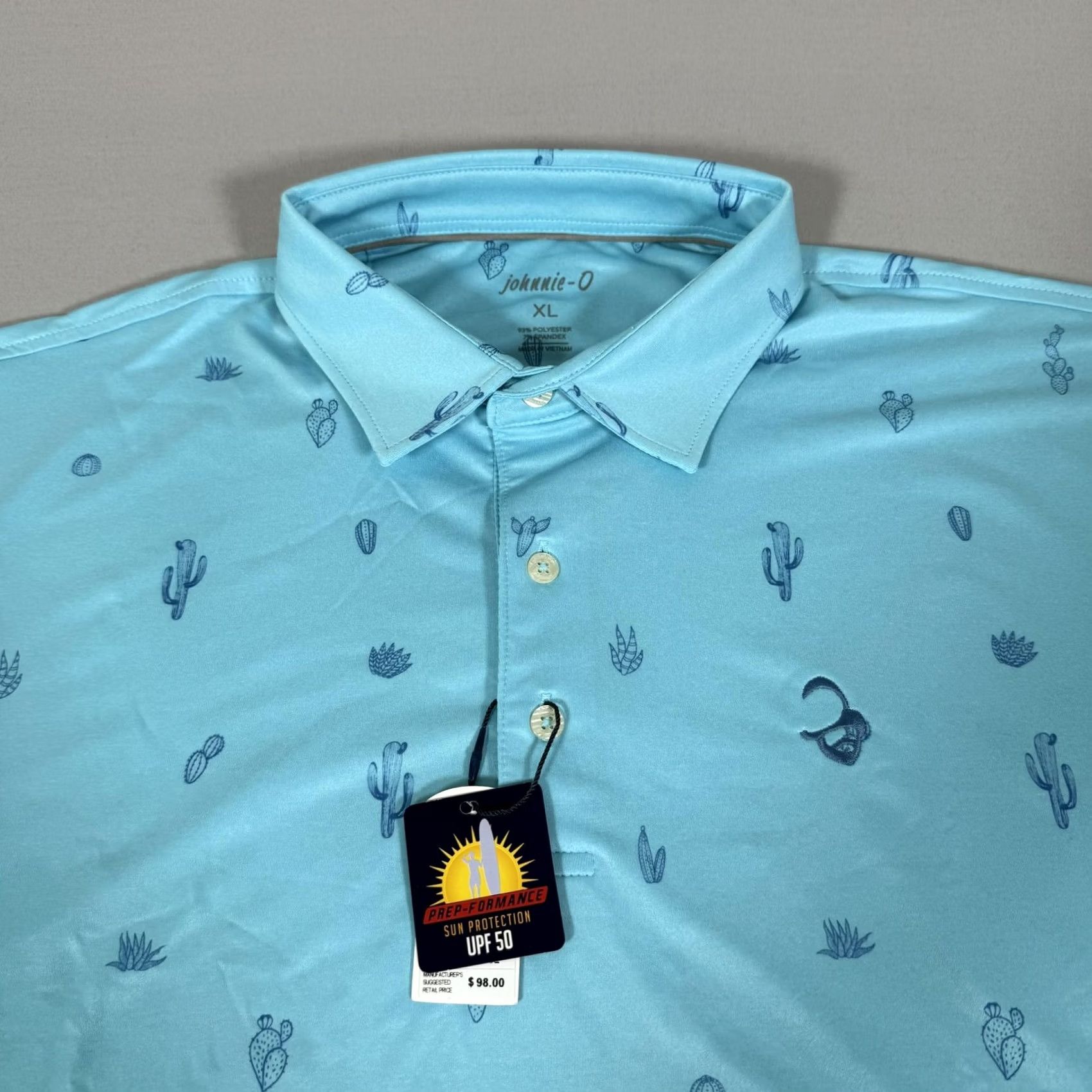 johnnie-O johnnie-O Polo Shirt Men XL Blue Prep-Formance Cactus Desert UPF 50 Golf Polo Short Sleeve Graphic Print Authentic Size US XL / EU 56 / 4 - 3 Thumbnail