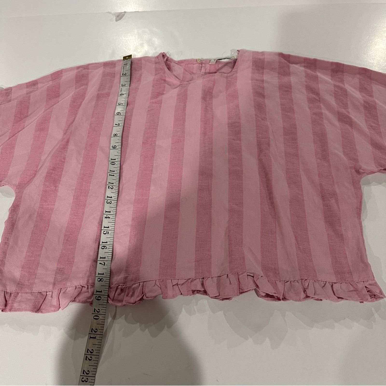 Zara Zara Pink Striped Short Sleeve Ruffle Top Size S Size S / US 4 / IT 40 - 6 Thumbnail