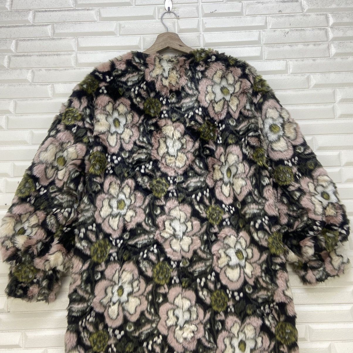 Japanese Brand Lily Brown Flower Printed Faux Fur Coat