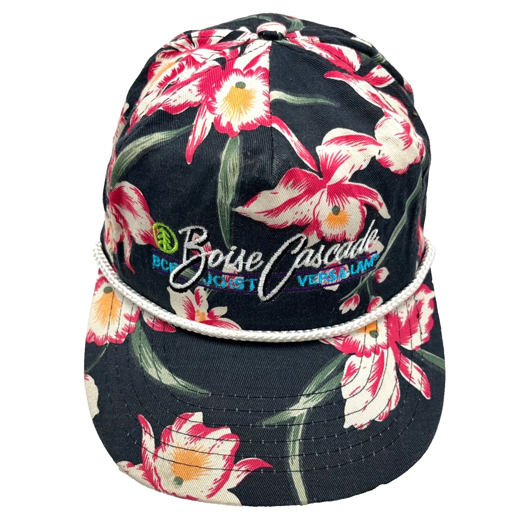 Pinko VINTAGE Desiner Award Headwear Hat Snapback Black Pink Floral Hawaiian Rope 80s 90s Retro Men One Size Cap Size ONE SIZE - 2 Thumbnail