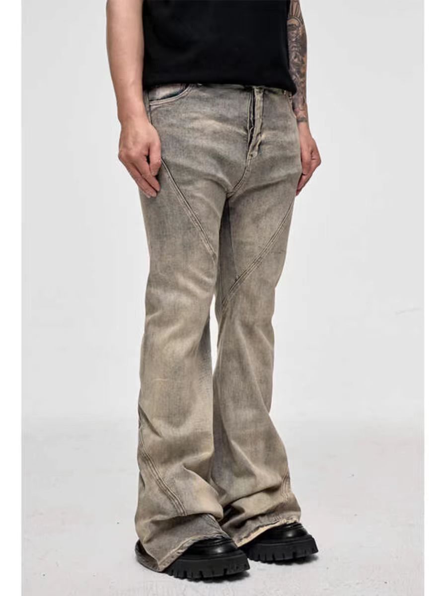 High Street Washed Mud Dye Aged Stacked Micro Flare Jeans
