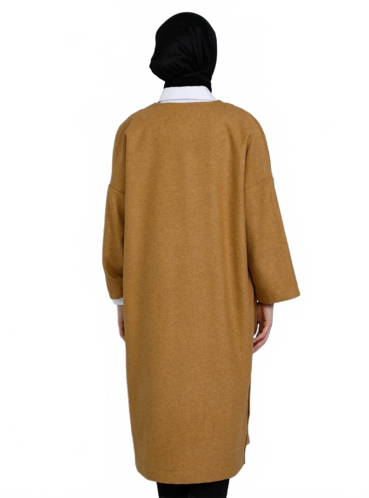 The Unbranded Brand Long Camel Open Front Cardigan Coat with Side Button Detail Size XXL / US 16-18 / IT 52-54 - 5 Thumbnail