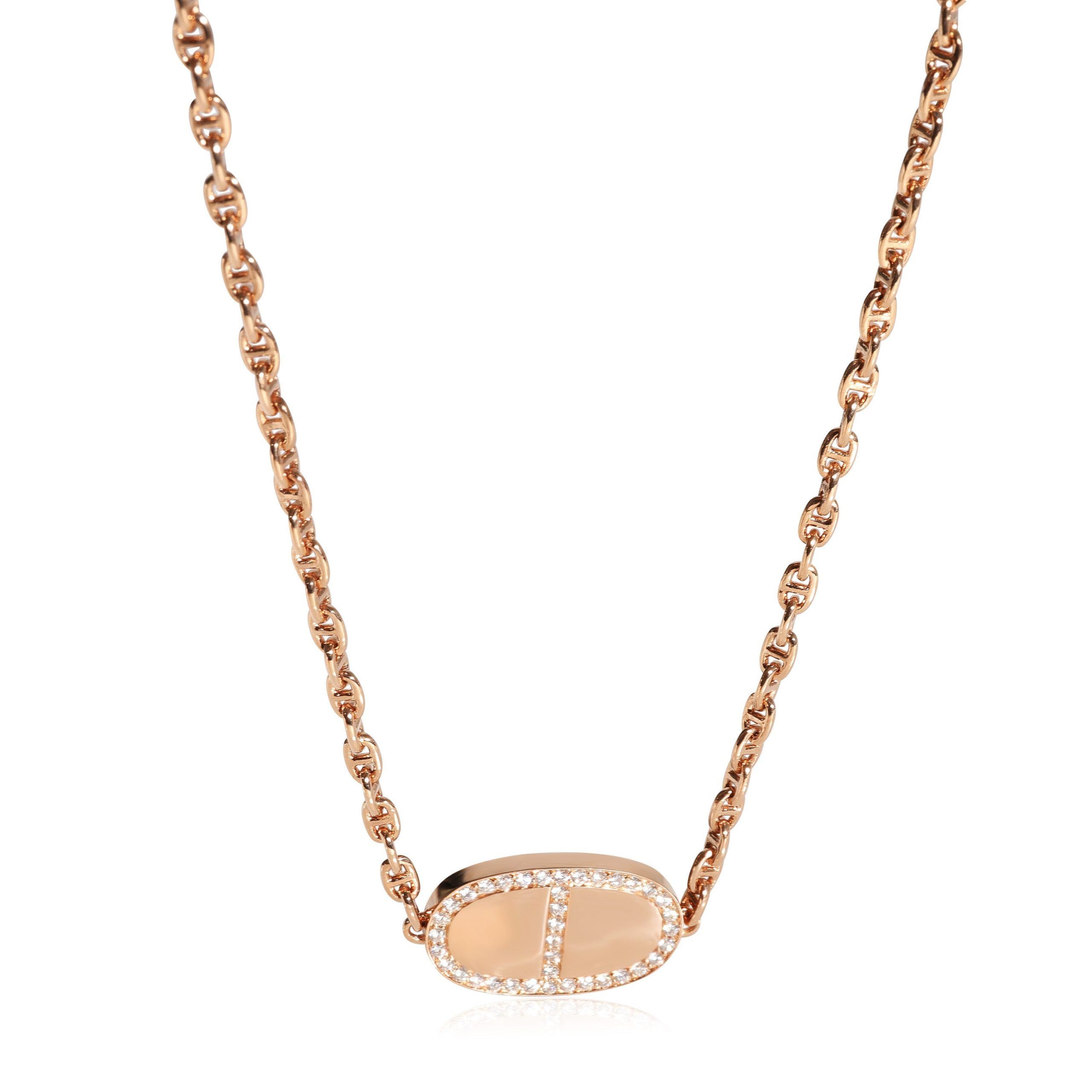 image of Hermes Chaine D'ancre Verso Necklace In 18K Rose Gold 0.88 Ctw, Women's