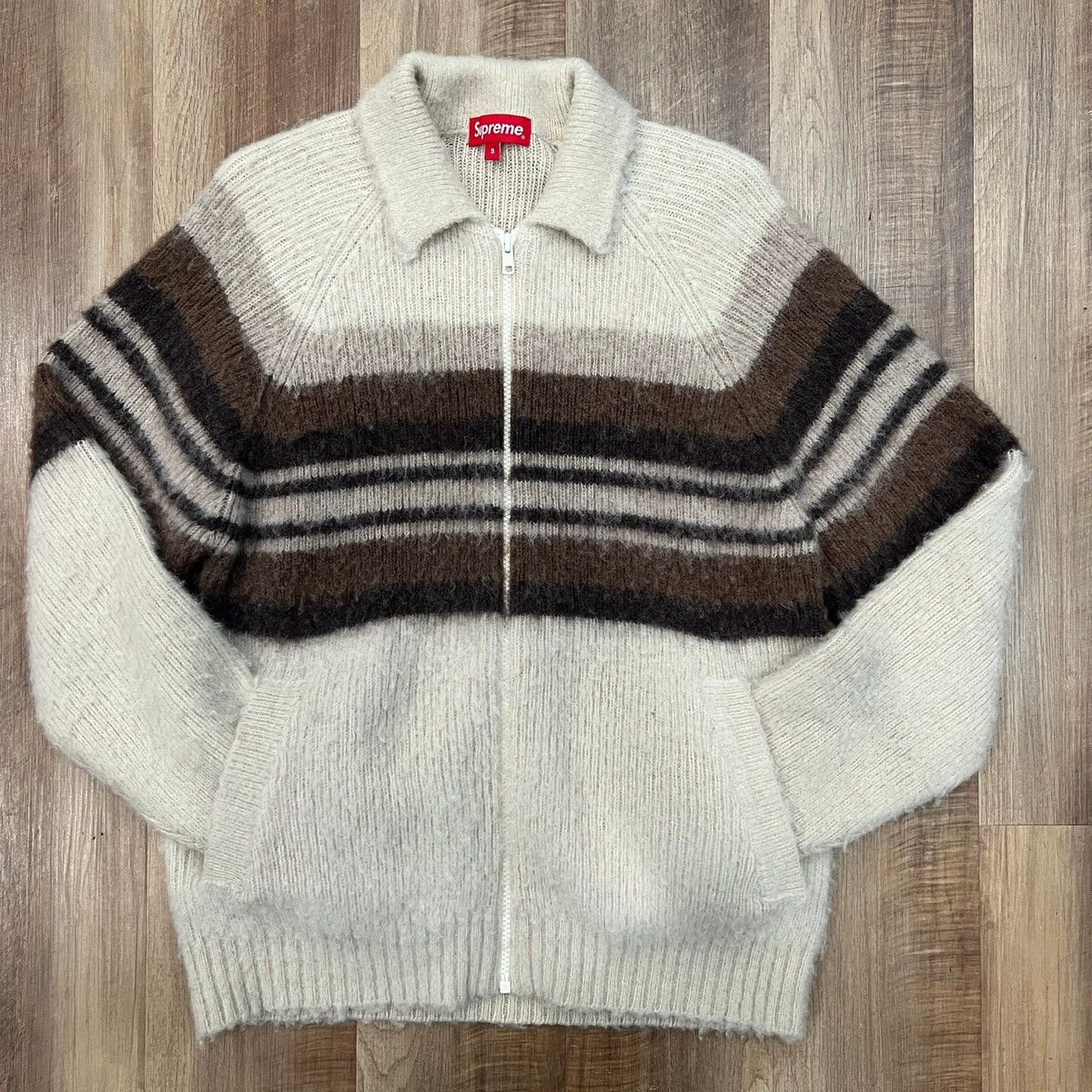 Supreme Brushed Wool Zip Up Sweater Cream