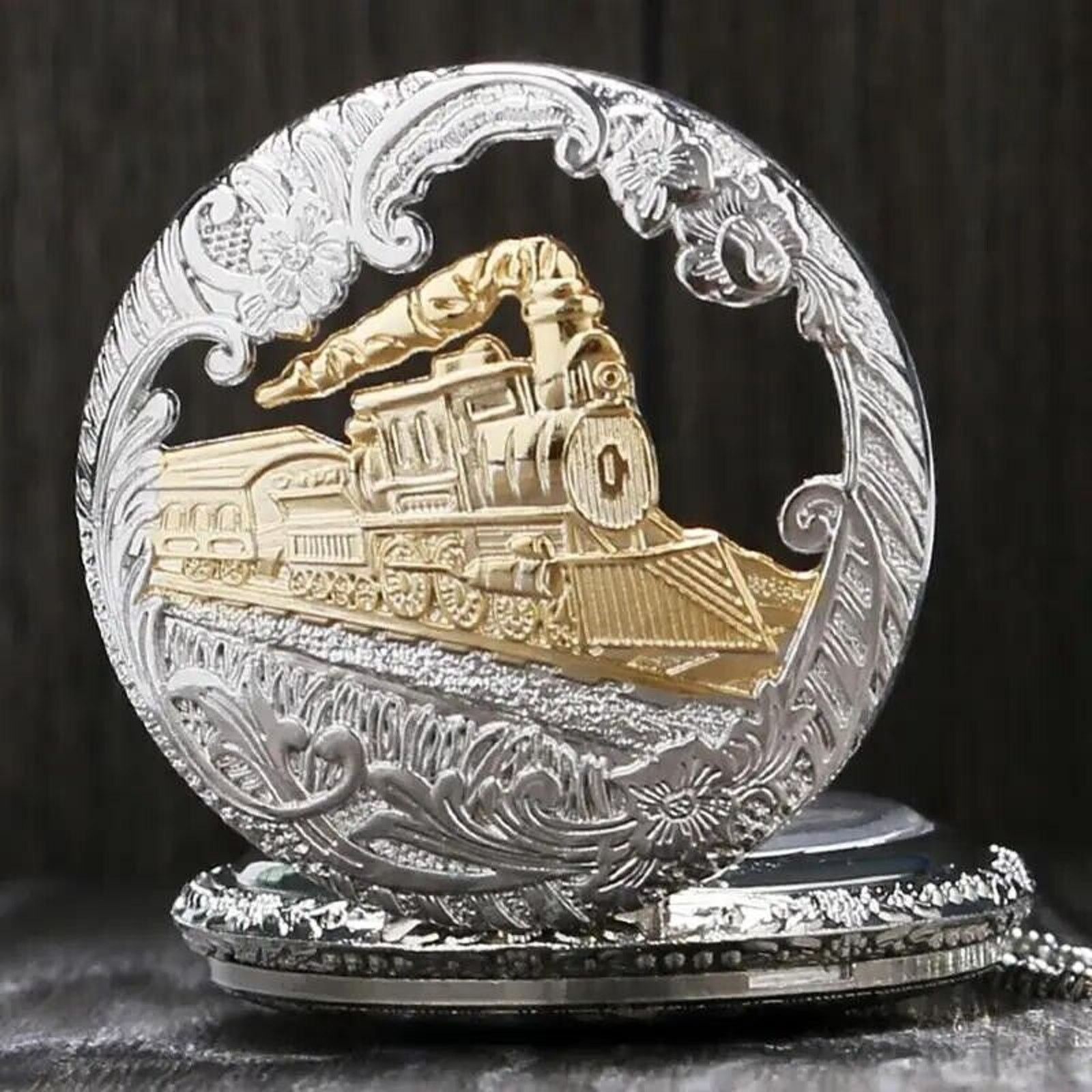 Other Retro Train Locomotive Pocket Watch • Open-Carved Skeleton Size ONE SIZE - 4 Thumbnail