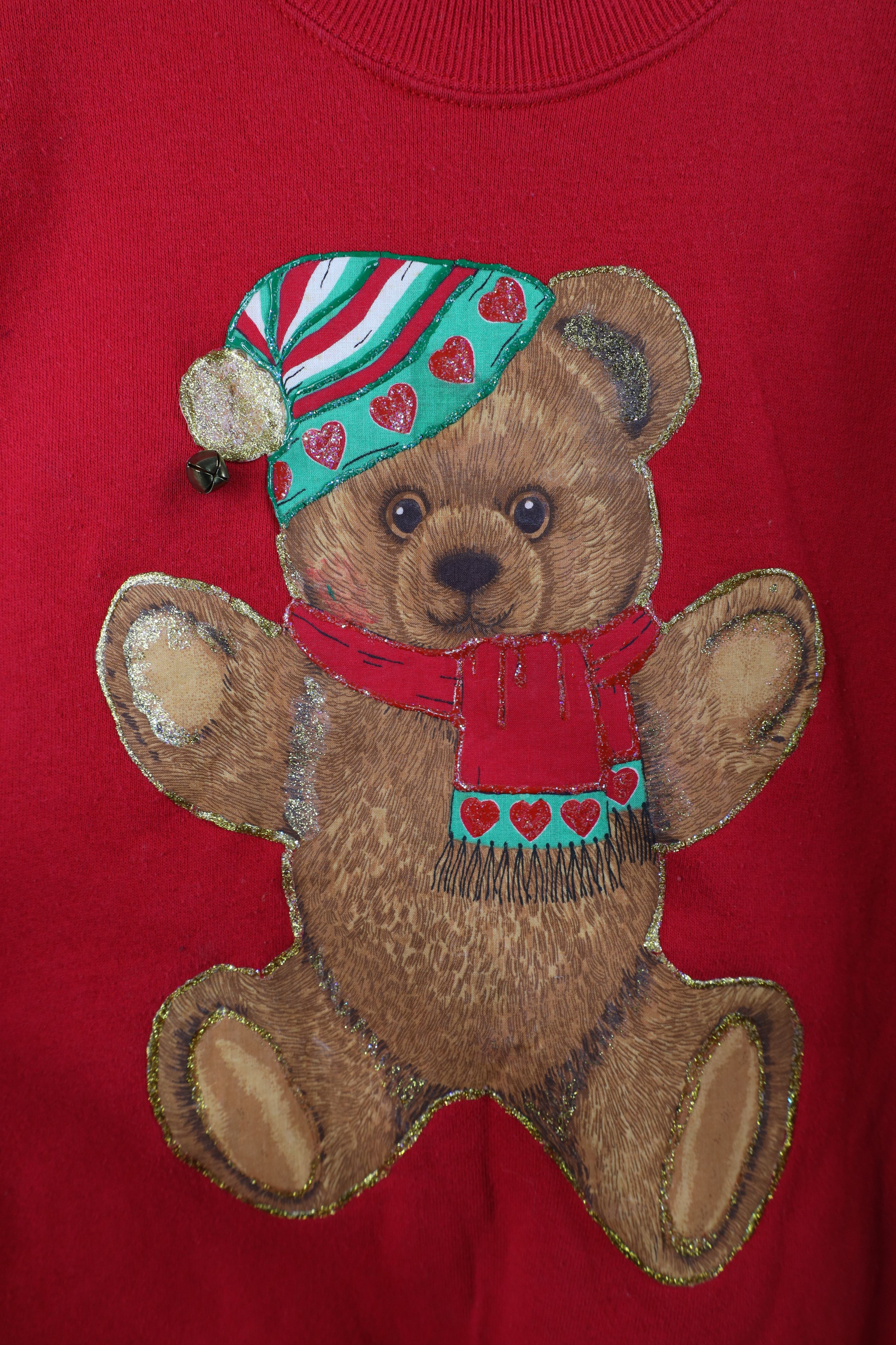 Vintage Vintage 90s Christmas Teddy Bear Bells Sweatshirt Red USA Size XXL / US 16-18 / IT 52-54 - 4 Thumbnail
