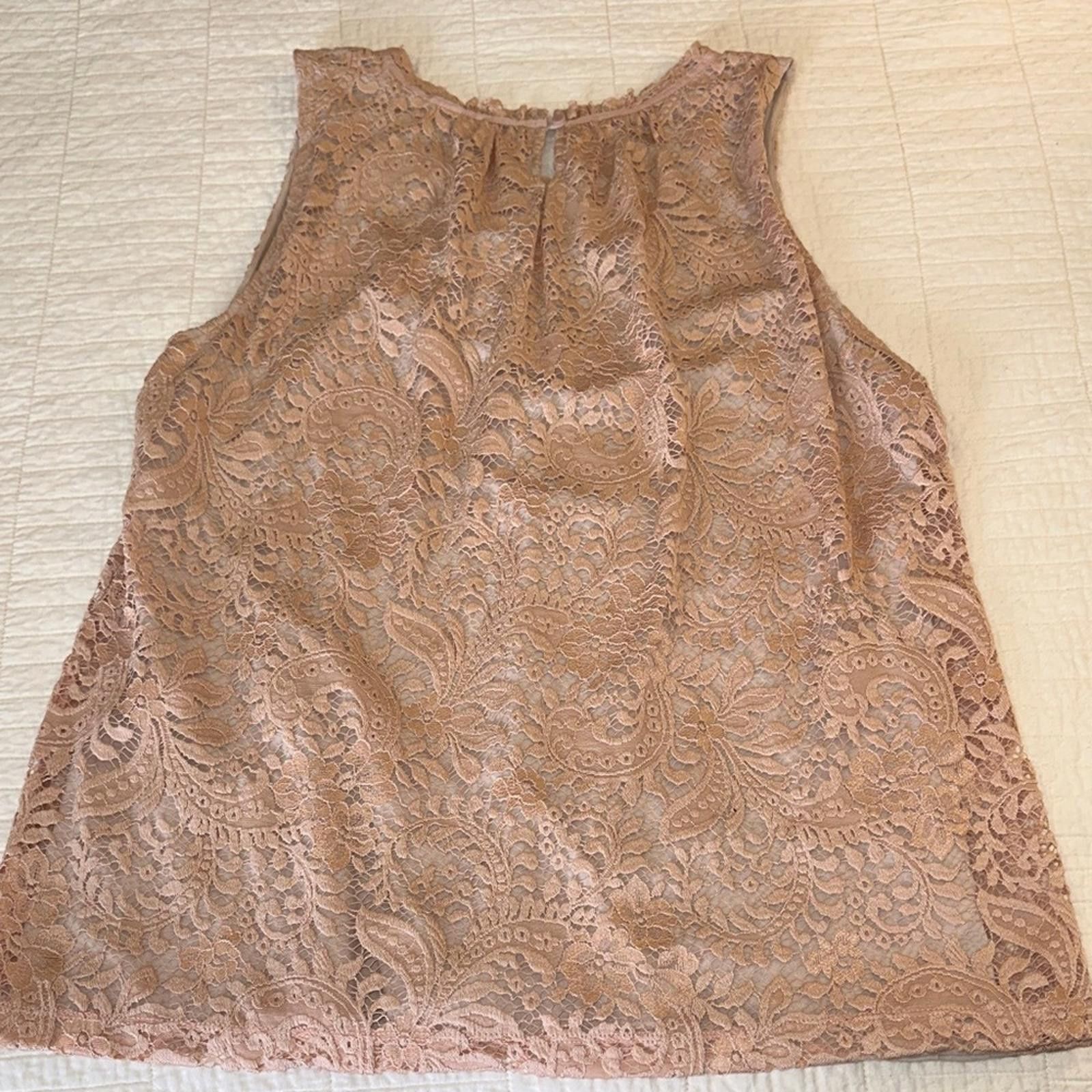Other LOFT Large Lace Sleeveless Blouse Dusty Rose Like New Size L / US 10 / IT 46 - 5 Thumbnail